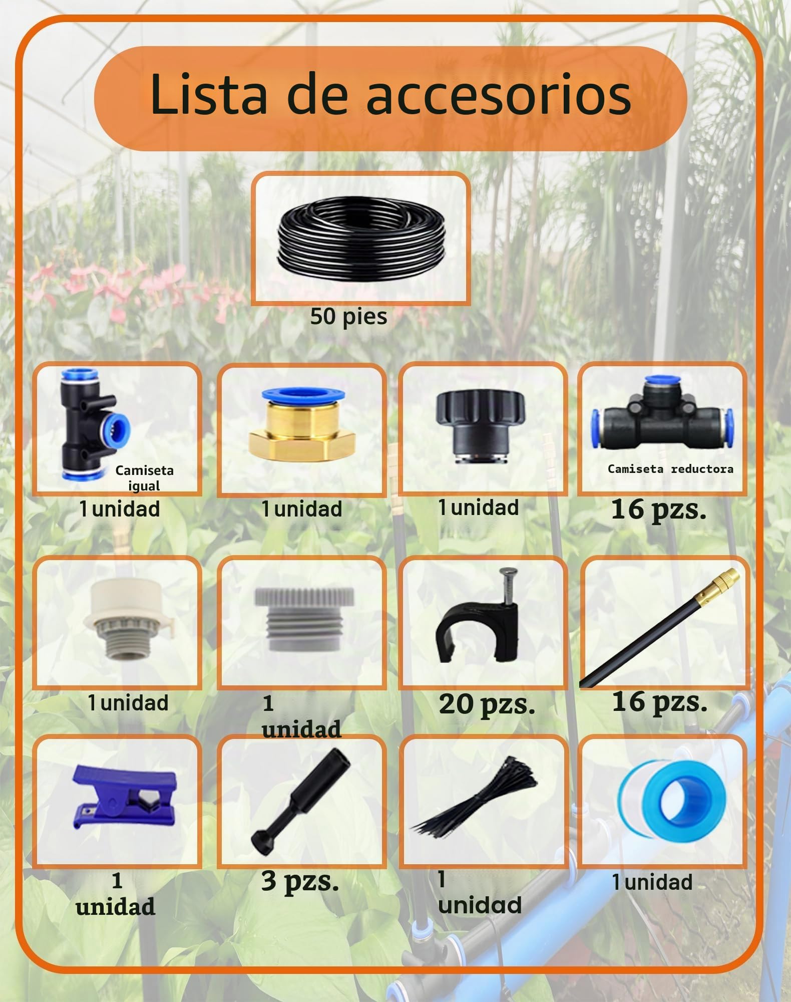 Sistema de Riego por Goteo, Aspersor 360° Ajustable, Boquilla Nebulizadora de Alto Rendimiento, Cabeza Giratoria, Flujo de Agua Personalizable, Fácil Instalación, Ideal para Plantas en Maceta (15 M)