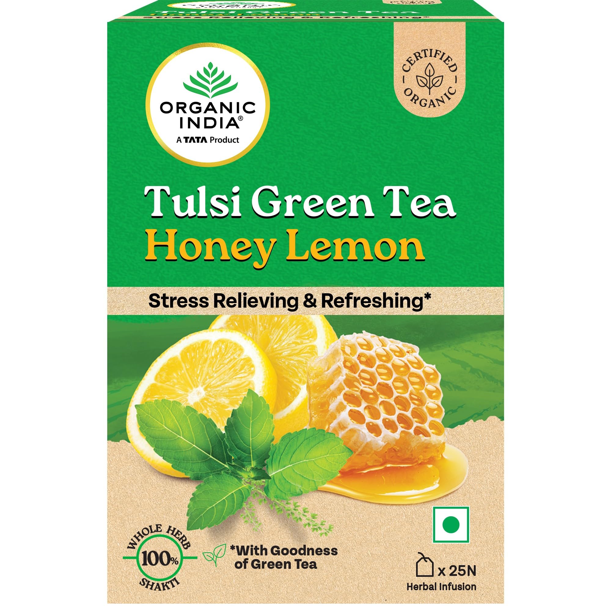 Organic India Tulsi Green Tea Honey Lemon 25 Teabags