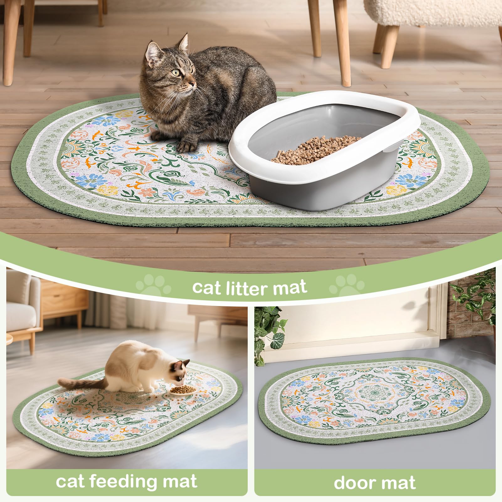 Bienbee Katzenklo Matte, Jumbo-Größe, 101,6 x 76,2 cm, Jumbo-Katzen-Matte mit rutschfester Unterseite, leicht zu reinigen, Katzenzubehör, Essentials für den Innenbereich, Kätzchen-Boden, Bohnengrün