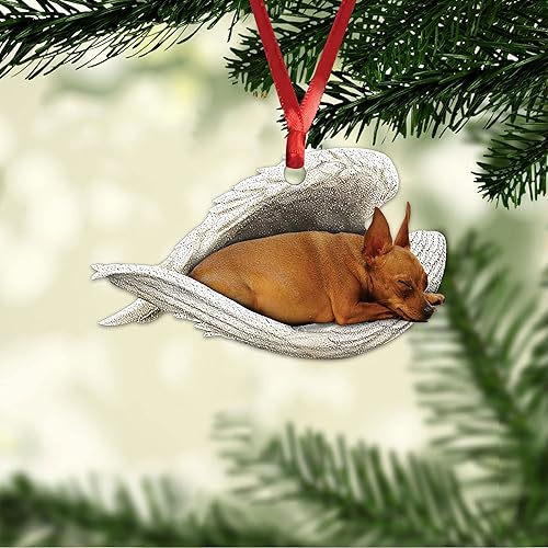 Miniatura 6 de Talataca Pinscher miniatura marrón Ángel durmiente animal mascota perro granja 2D coche plano espejo retrovisor accesorios árbol de Navidad adorno