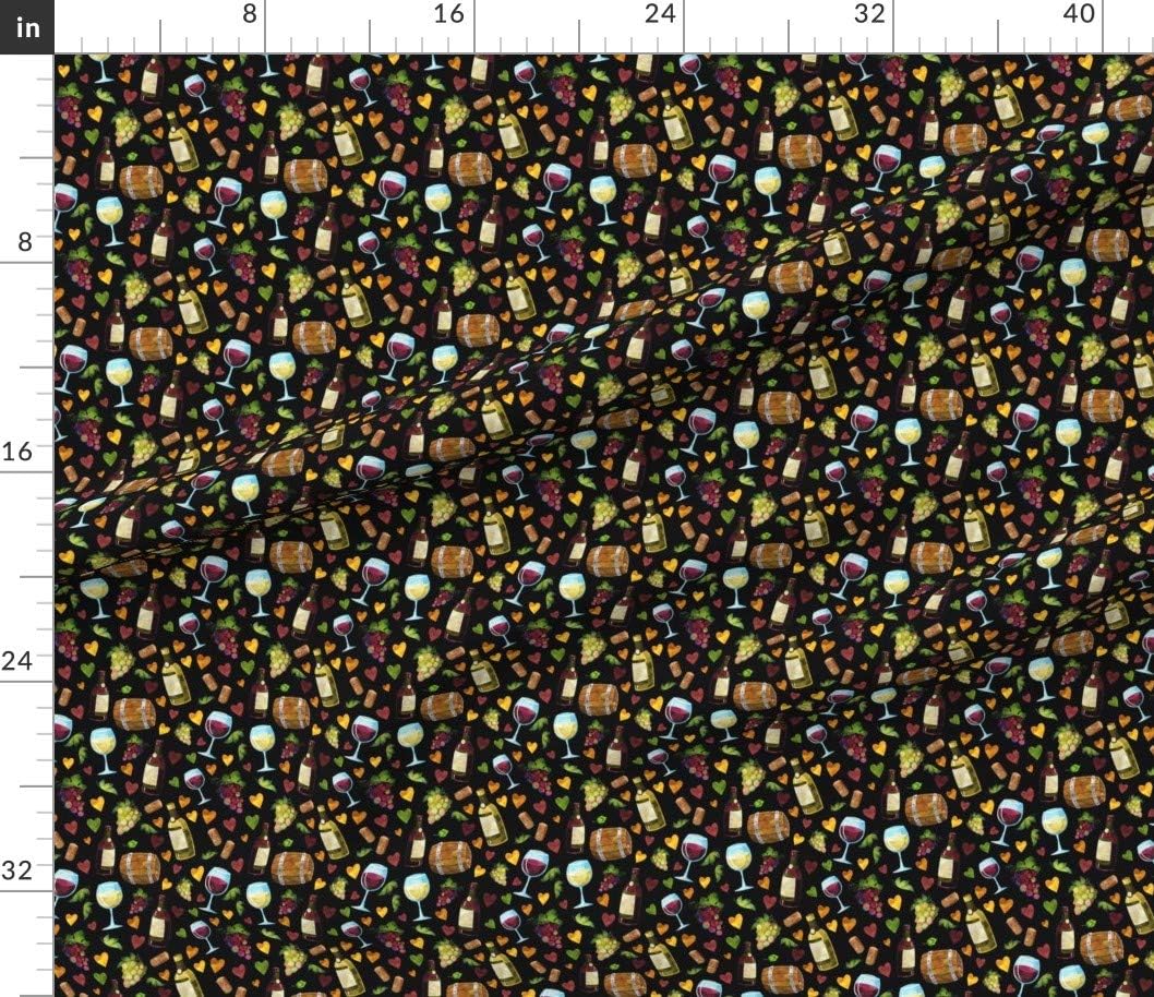 Spoonflower Fabric - Black Small Vines Retro Hearts Quilt Wine Glasses Printed on Petal Signature Cotton Fabric by The Yard - Sewing Quilting Apparel Crafts Decor