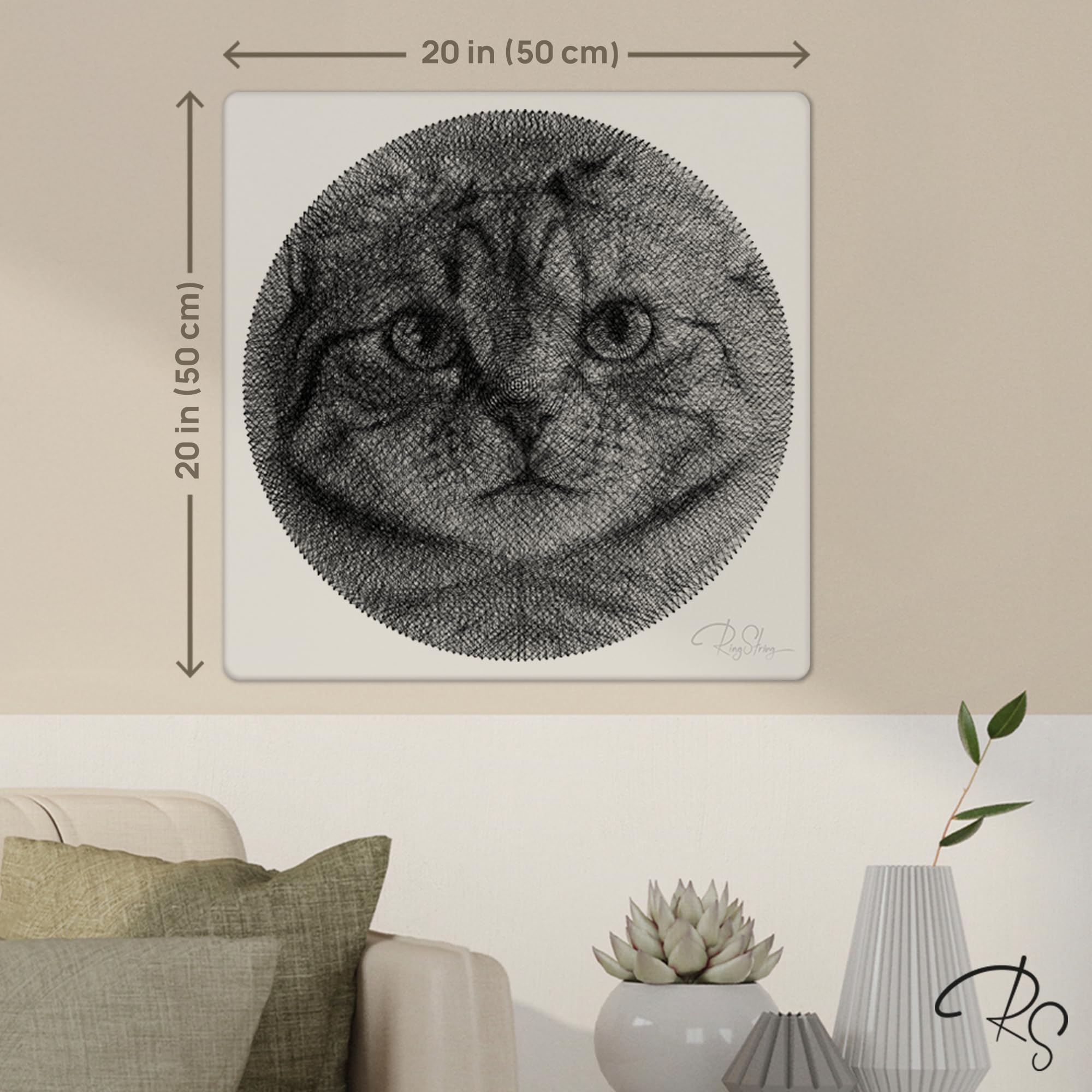 RingString - Kit per lavori artistici con filo DIY | Regalo personalizzato | Il tuo soggetto preferito come ritratto con filo | Motivo a scelta | Quadro (Maxi 50x50 cm)