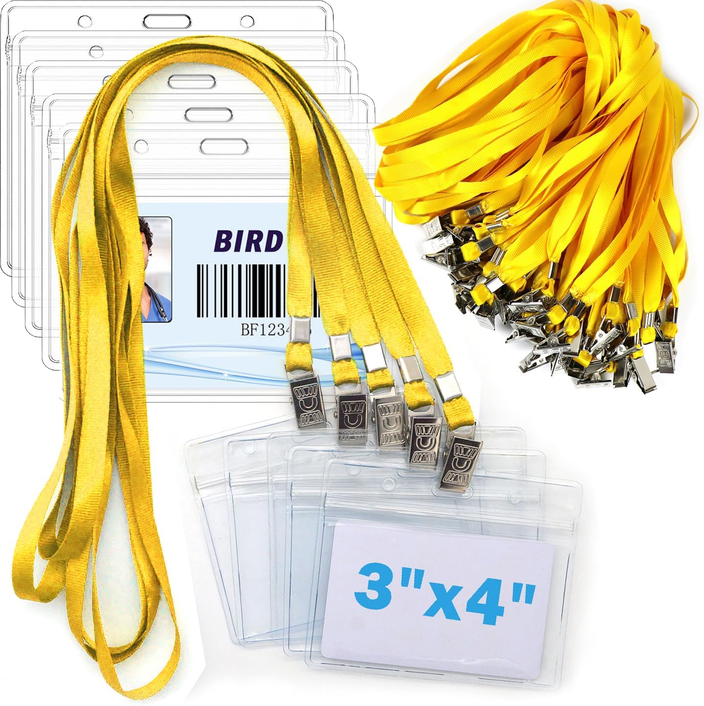 4x3 Name Tags Badge Holder with Lanyard 50 Pack Waterproof