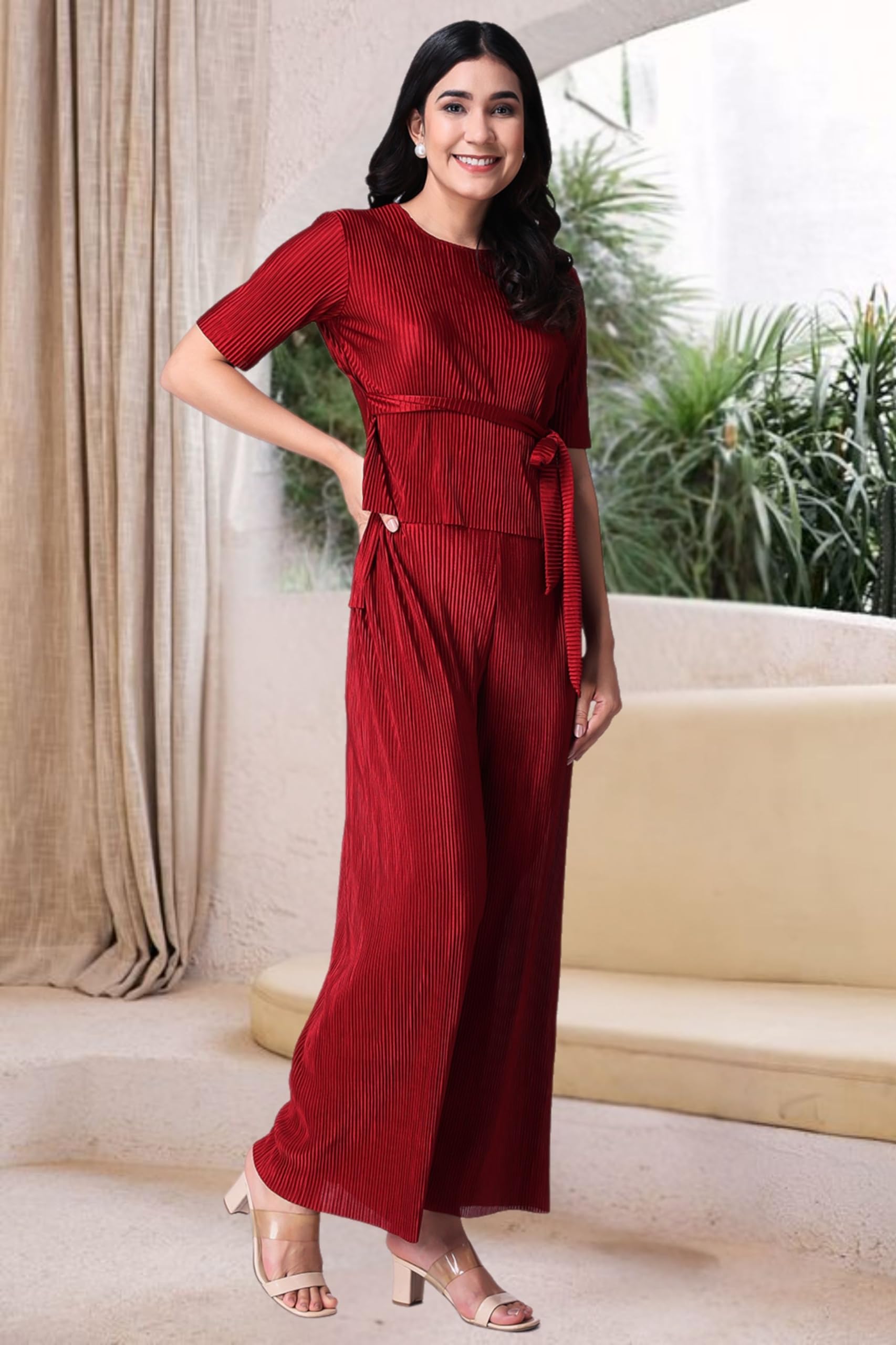 POPWINGS Damski swobodny czarny top i spodnie Co-Ords Set