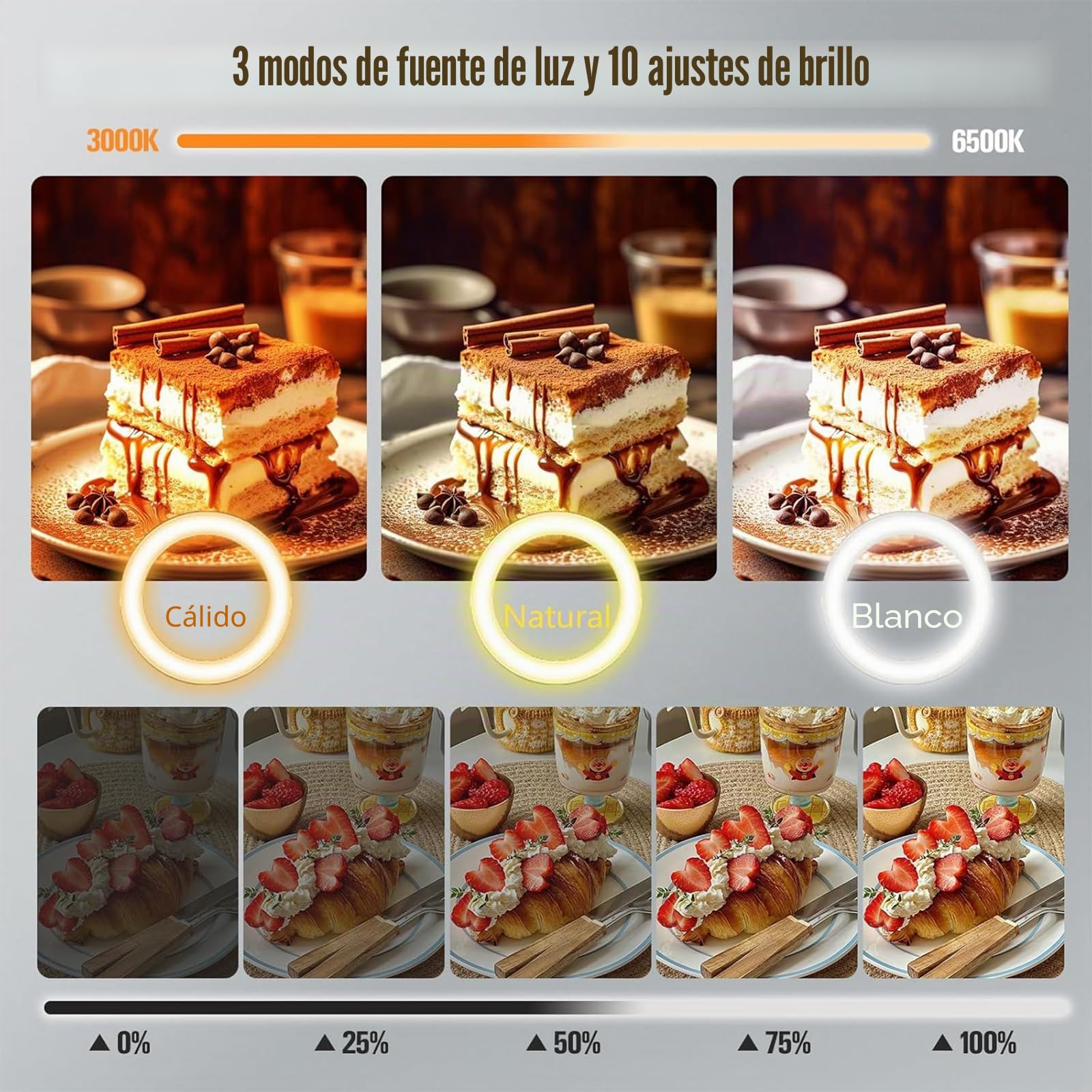 Aro de Luz con Tripode con Dos Bases, Brazo 10" Ring Light con 3 Modos 10 Brillos Regulables Anillo de Luz para TikTok, Maquillaje, Selfie, Streaming, Youtube, Twich Live(Sin Control Remoto)