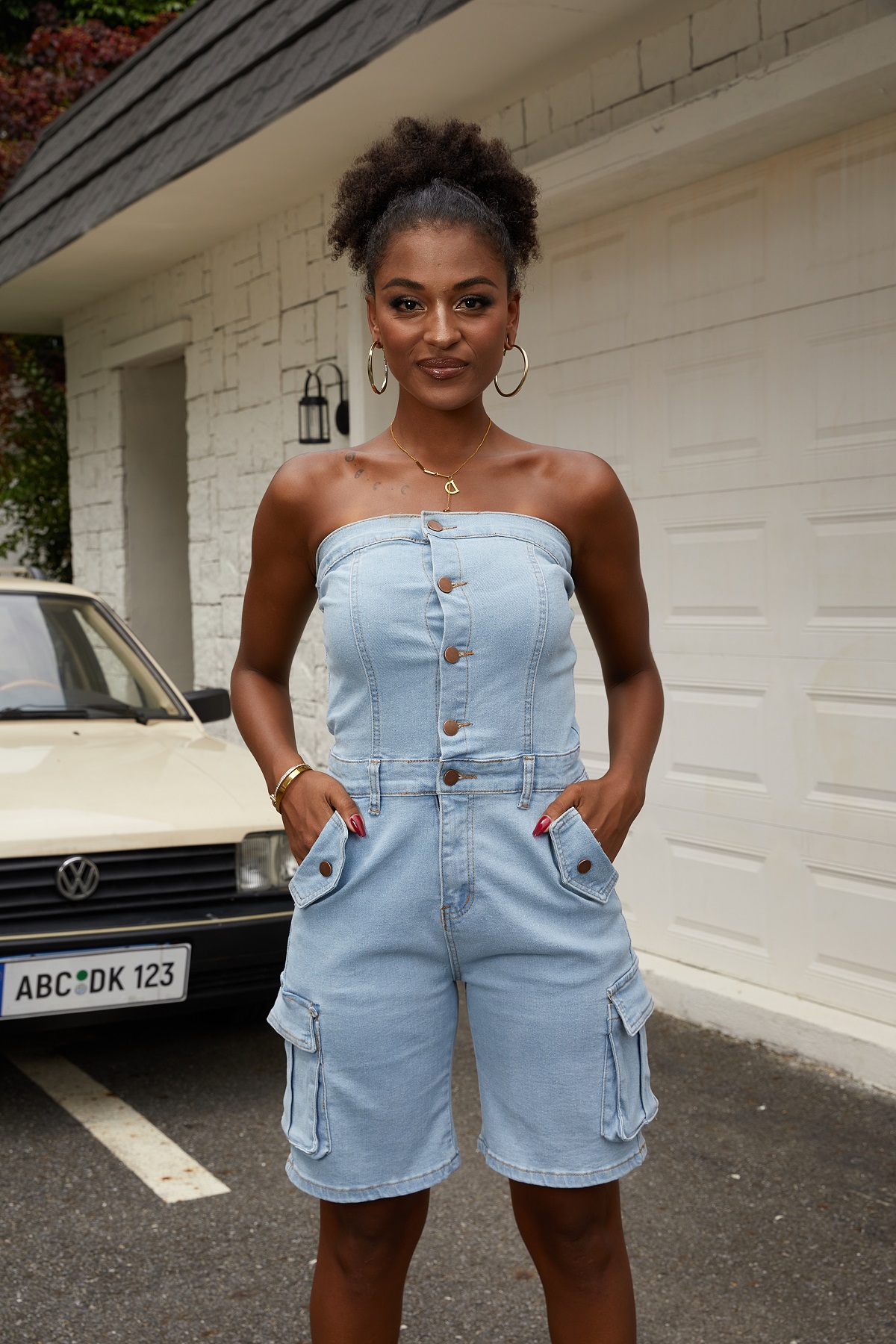 denim dress jumpsuit Denim Romper: Blue Jean Jumpsuit With Elastic Waist