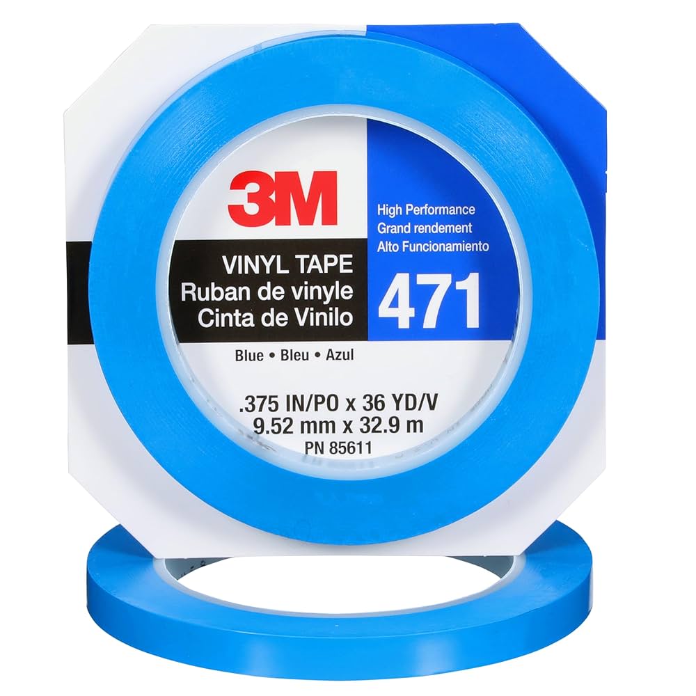 M❤︎ 3M Vinyl Tape 471, 3/8 in x 36 yd, Blue, 1 Roll, Blue Floor