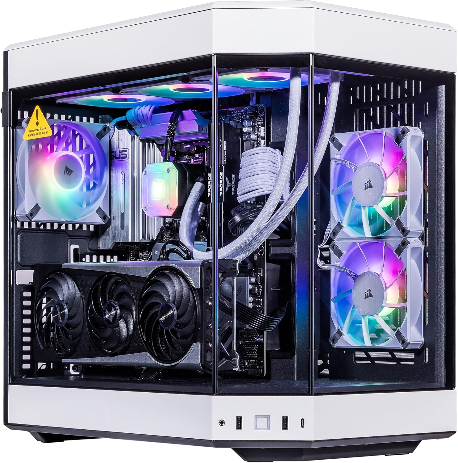 Velztorm White Praetix 3D Custom Built Y60 Gaming Desktop PC (Radeon RX 9070 XT 12GB (Beats 5070 Ti) Liquid Cooled AMD Ryzen 7 9800X3D, 32GB DDR5, 2TB PCIe SSD, 1000W PSU, WiFi 7, Win11Home)