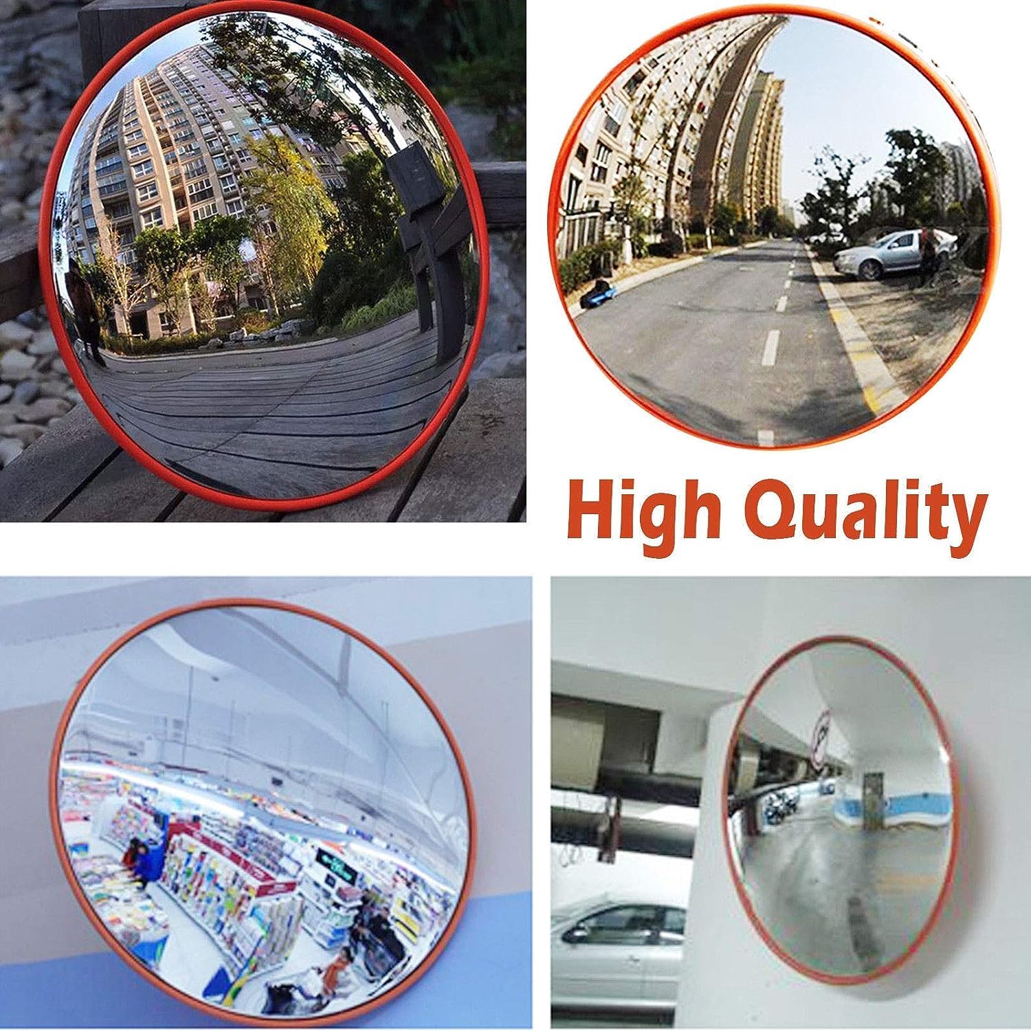 Huini Miroir de signalisation, 45 cm, miroir de sécurité, aide au stationnement, angle de vue grand angle réglable, miroir convexe pour garage, miroir de rue (soutien intérieur et extérieur)
