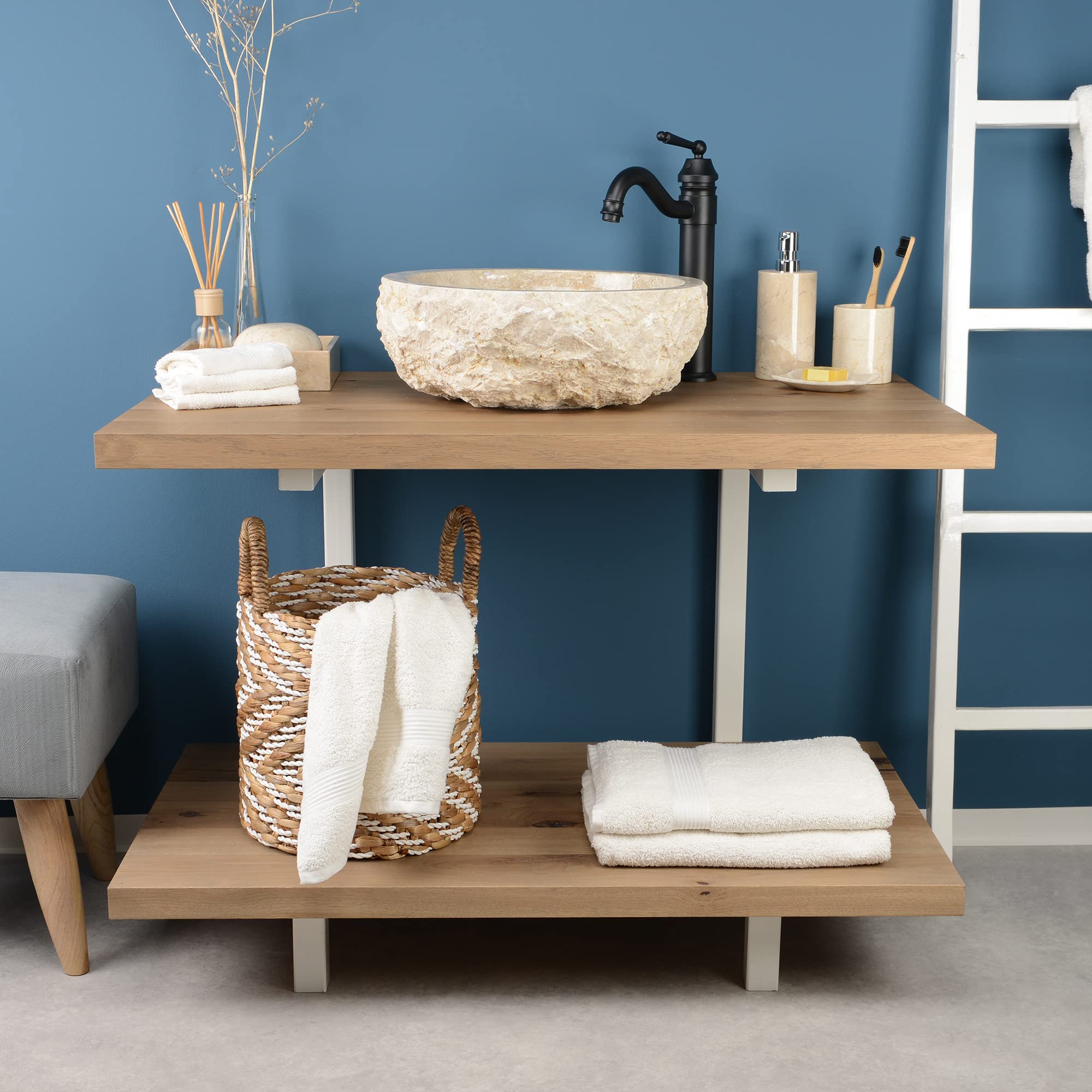 Lavabo redondo de mármol de 40 cm en color crema de Wohnfreuden, con selección única