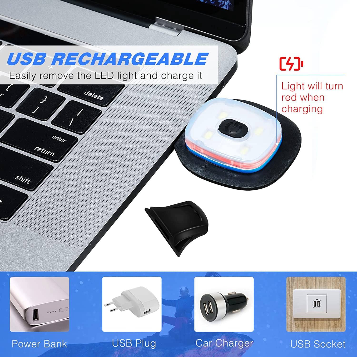 2 pezzi USB ricaricabile per beanie a LED, sostituibile per fai da te luce per uomini e donne