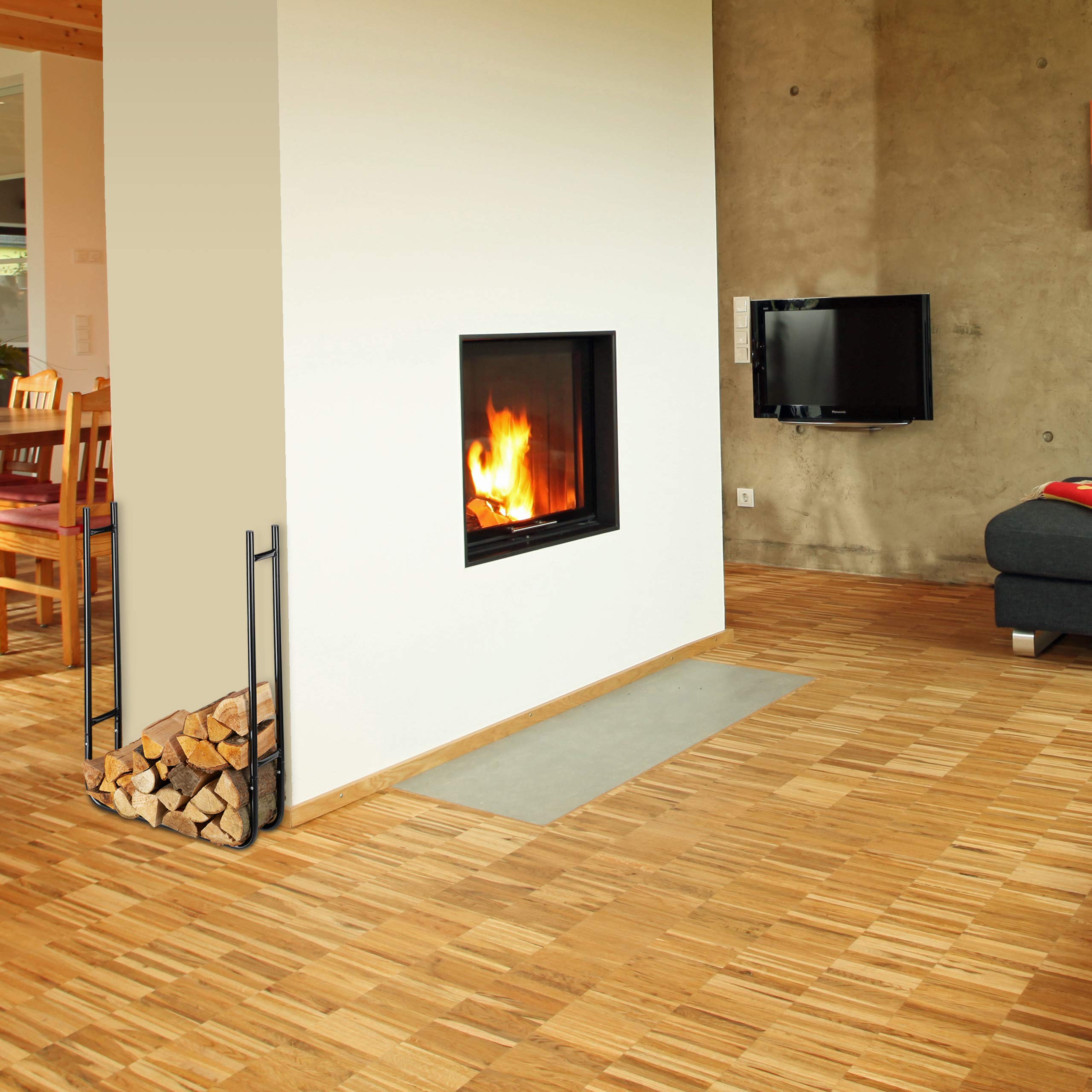 Relaxdays Scaffale Portalegna in Metallo, Contenitore per Ceppi di Legna per Interni ed Esterni, HLP 90x60x20 cm, Nero