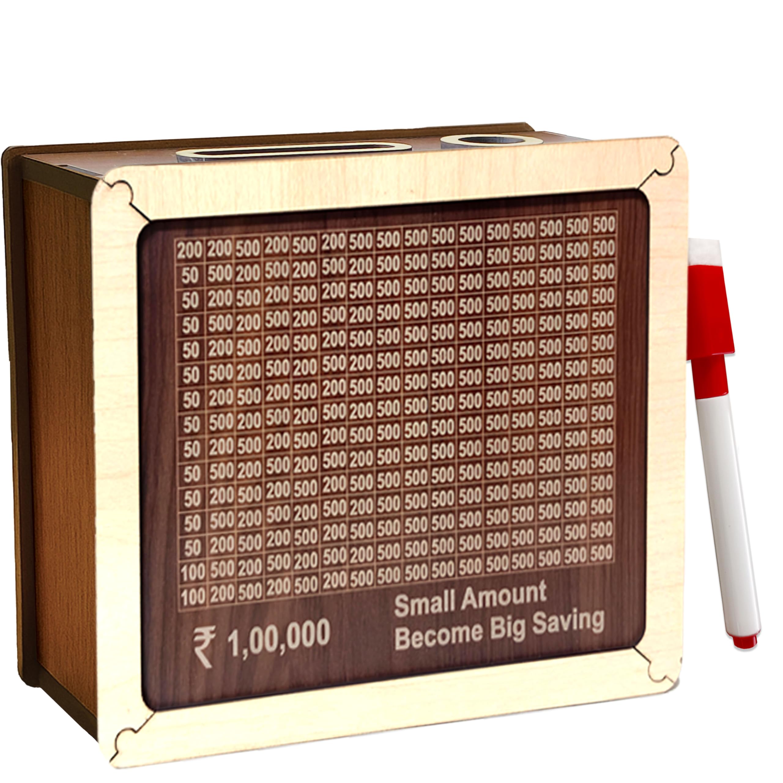 SOLOBOLO Wooden Gullak for Money | 1 Lakh Money Saving Box for Adults & Kids | Traditional Hundial/Undiyal Style Saving Box 100000 with Tracker + Marker | Wooden Piggy Bank 100000-image-14