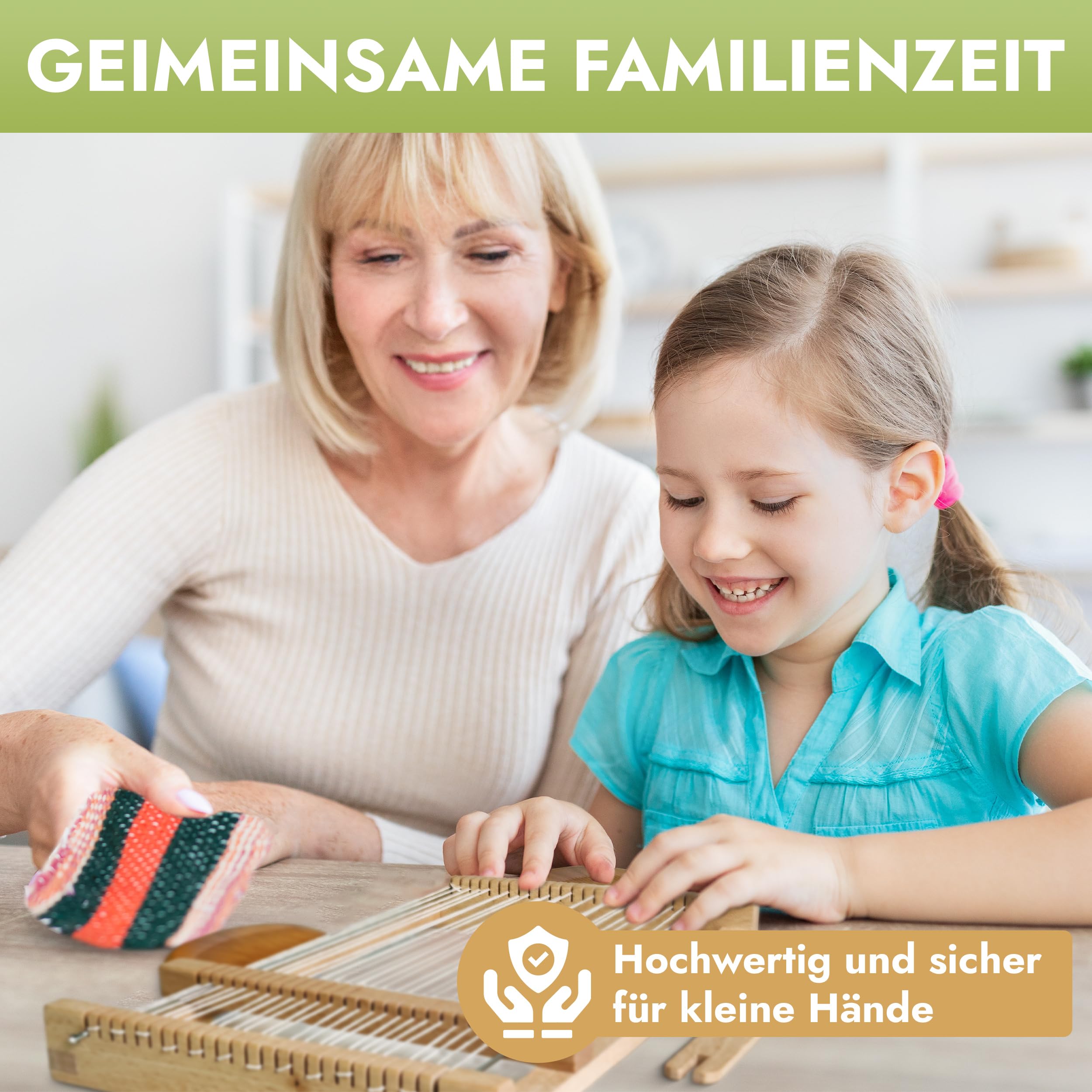 RICNEV® Webrahmen für Kinder |Hochwertiger Holz Webrahmen Komplett-Set inkl. vier Wollfarben, Kettgarn und Zubehör aus Holz Webbreite 15 cm | Schulwebrahmen für Anfänger