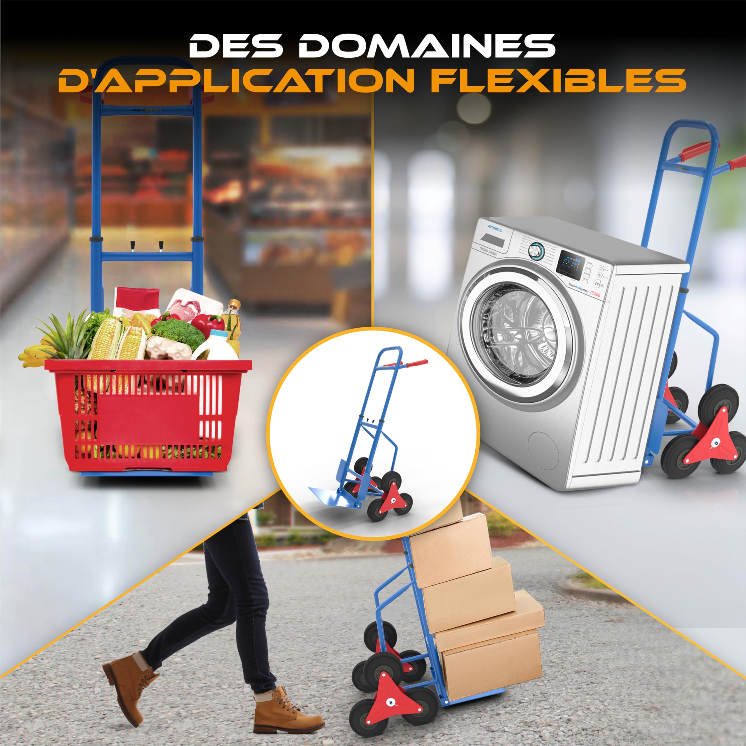 Diable Pliable Chariot de Transport Charge Max 150 kg Multi-Purpose Escalier 6 Roues pour l'Intérieur Extérieur