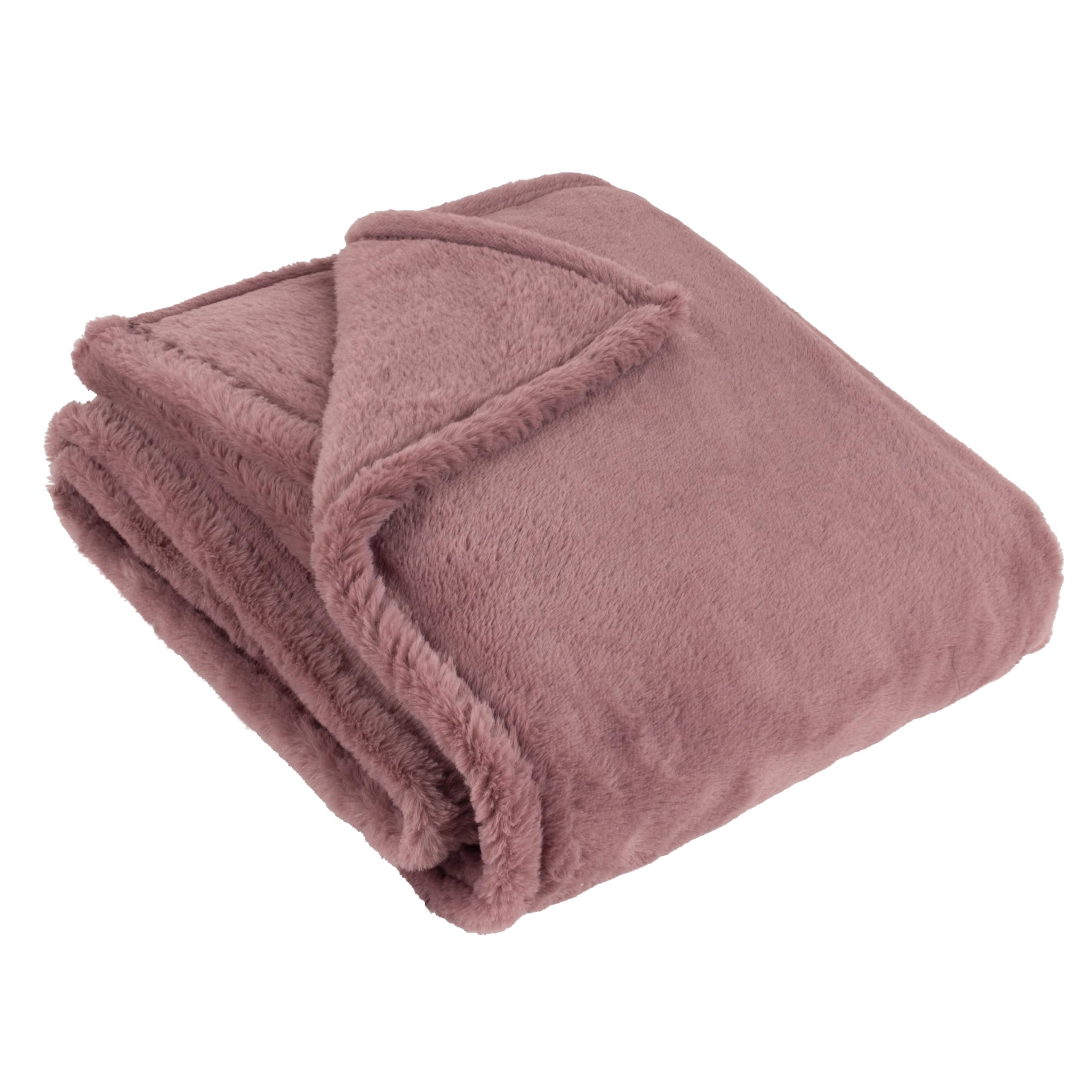furn. Kallu Faux Fur Throw – Earthy Soft Fluffy Decorative Throw with Oxford Edge (Mulberry - 130x180cm)