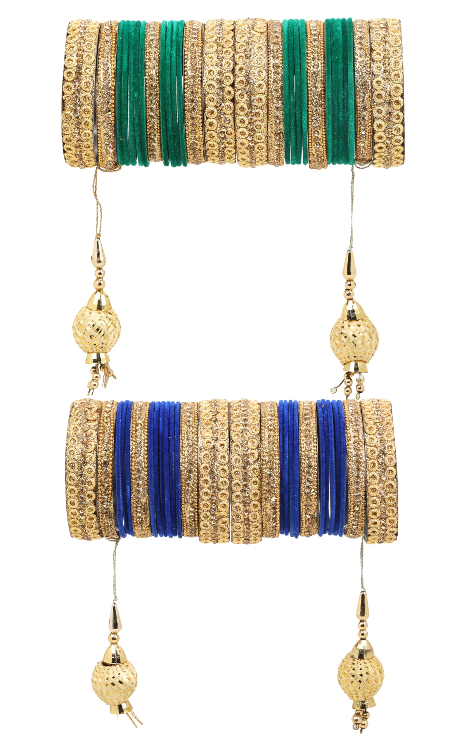 Womens Designer Bridal Dulhan Chudi Set, Plain Metal Velvet Bangle Set for Women (Green-Blue) (B0CJJV2BC4) Amazon Price History, Amazon Price Tracker