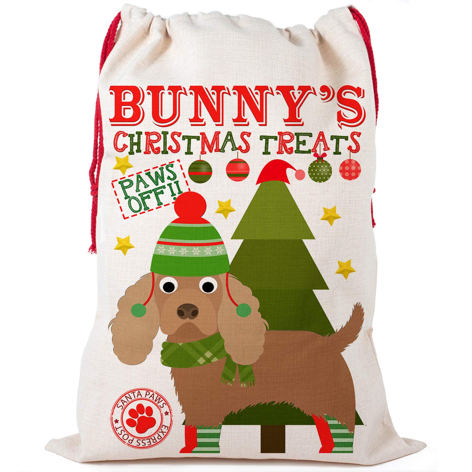 KRAFTYGIFTS Dog Christmas Sack Cocker Spaniel Pet Personalised Treat Bag CDS31 (Small)