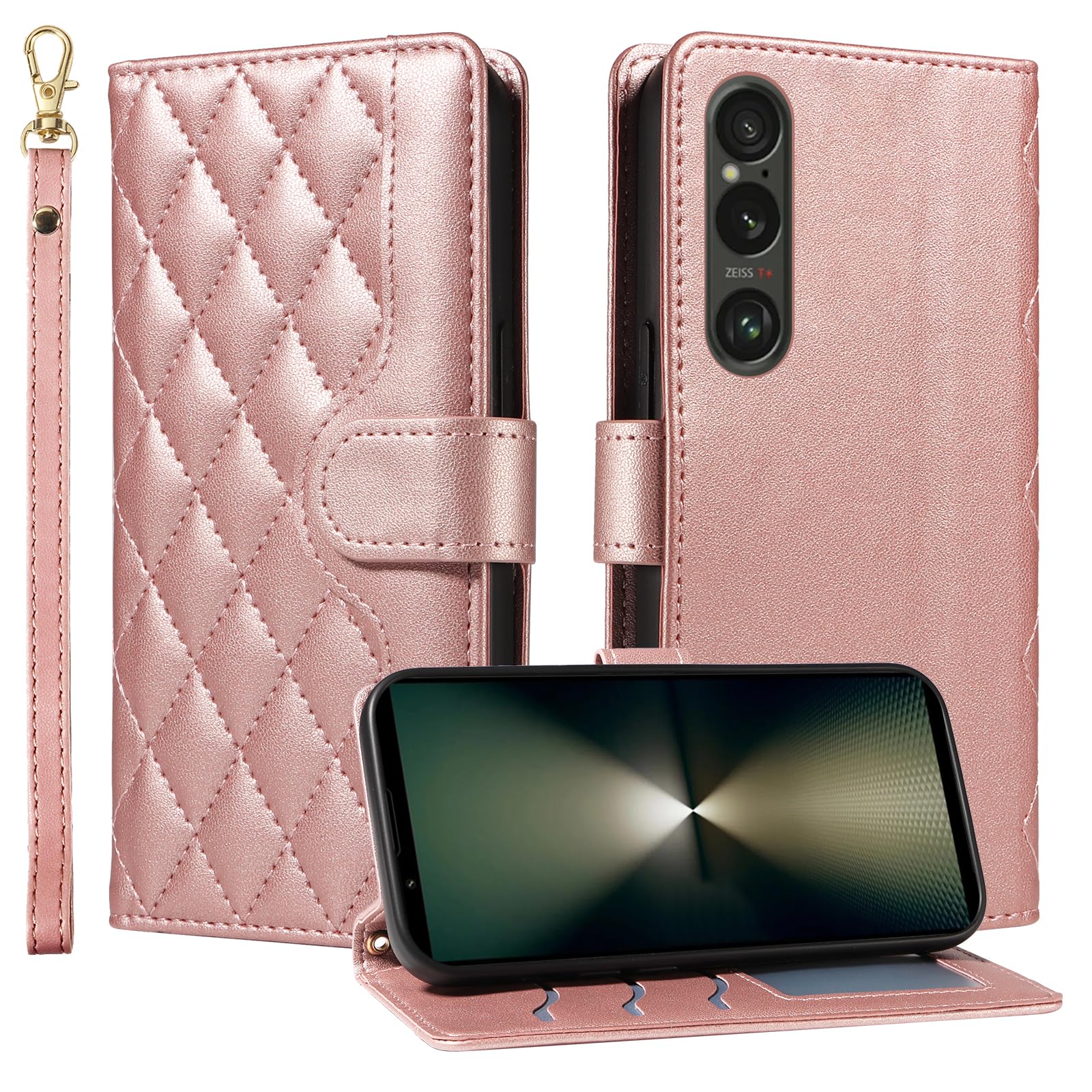 Cover Compatible with Sony Xperia 1 VI 2024 Wrist Strap Flip Stand Wallet【3 Card Slot】 Magnetic Closure Phone Case Pink
