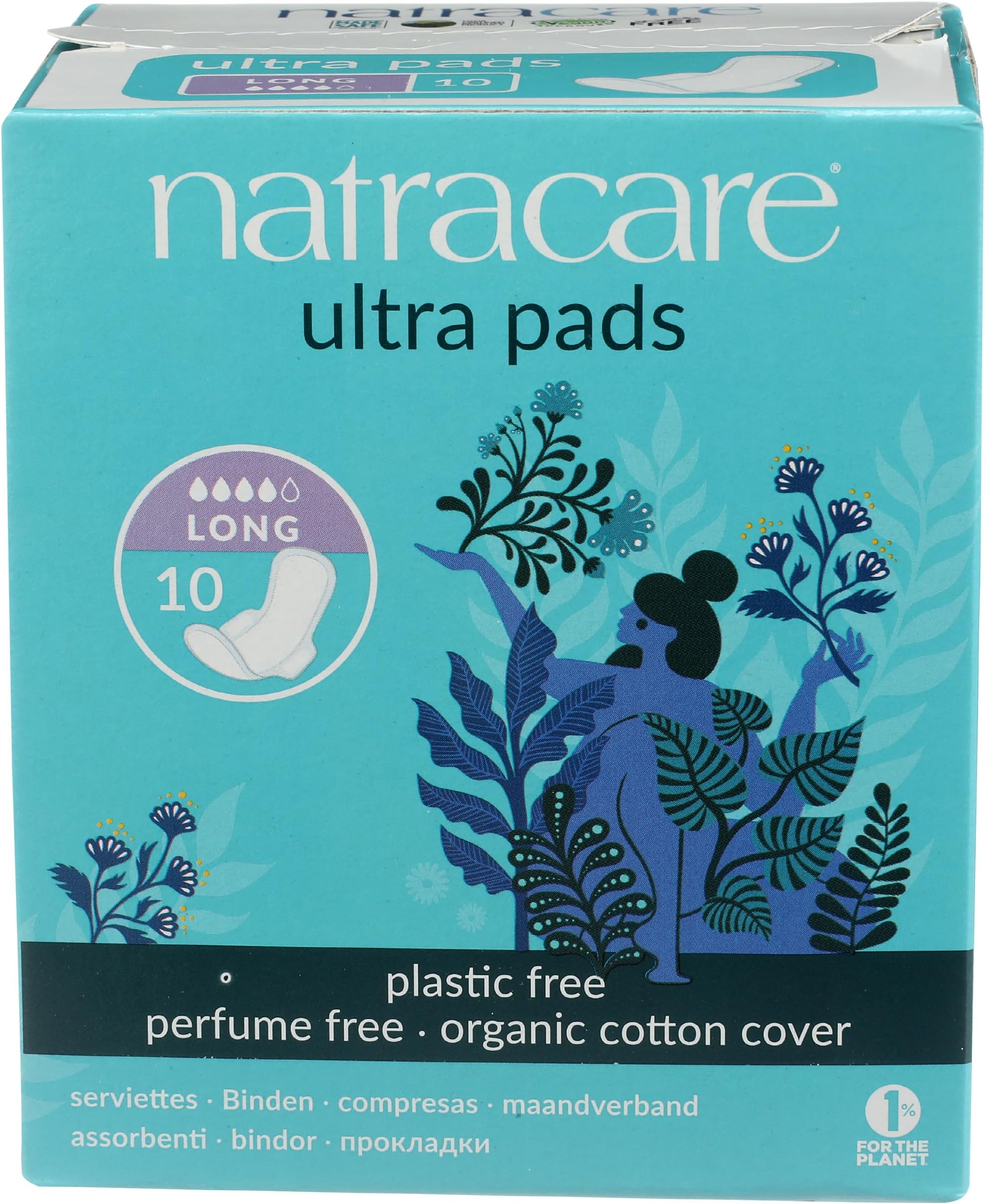Slim Fitting Ultra Pads with Wings, Long, Made with Certified Organic Cotton, Ecologically Certified Cellulose Pulp and Plant Starch (1 Pack, 10 Pads Total)