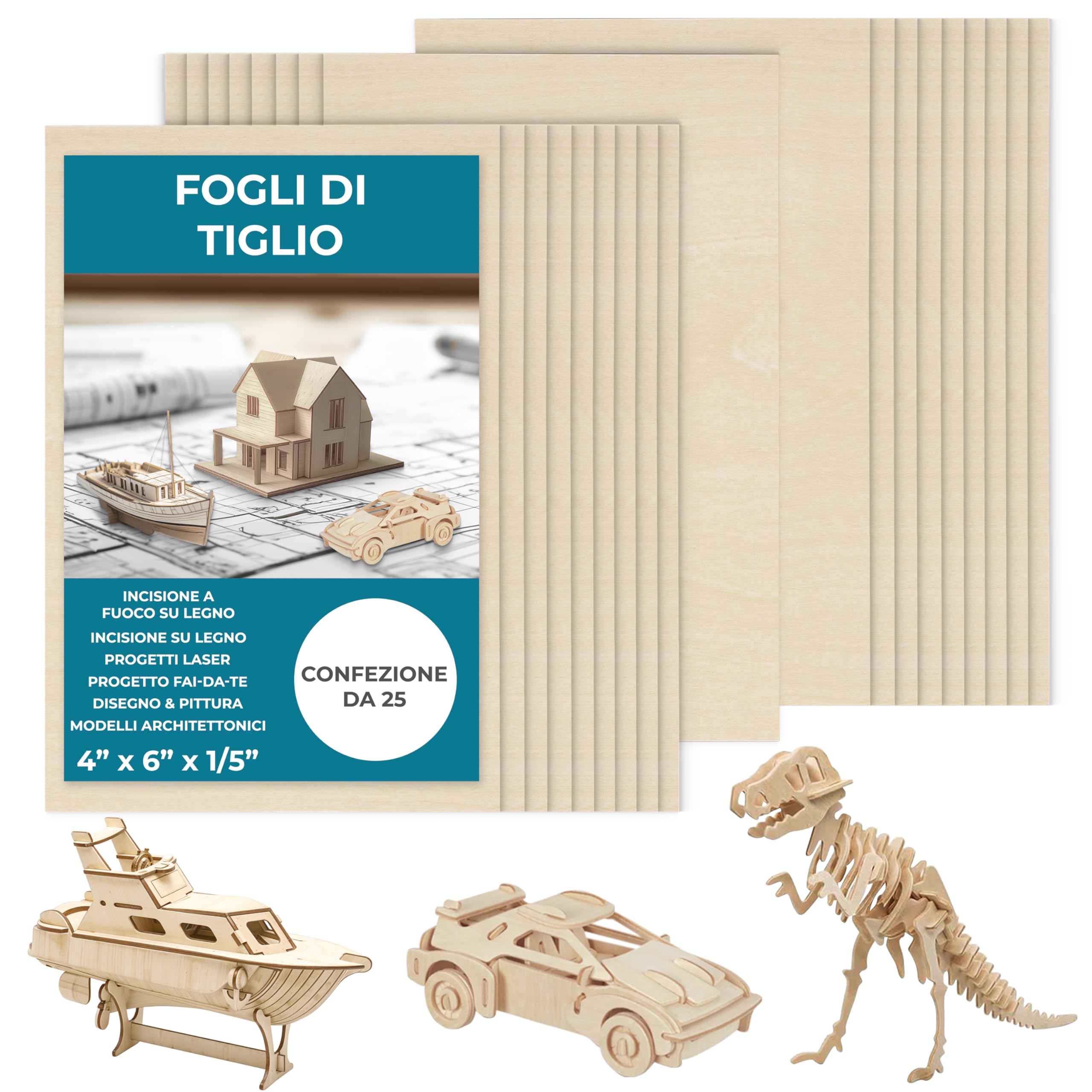 66 Tavolette Legno Grezzo Belle Vous - 4 Misure Per Pittura, Pirografia, Decorazioni Fai Da Te Con Spago - Foto 11