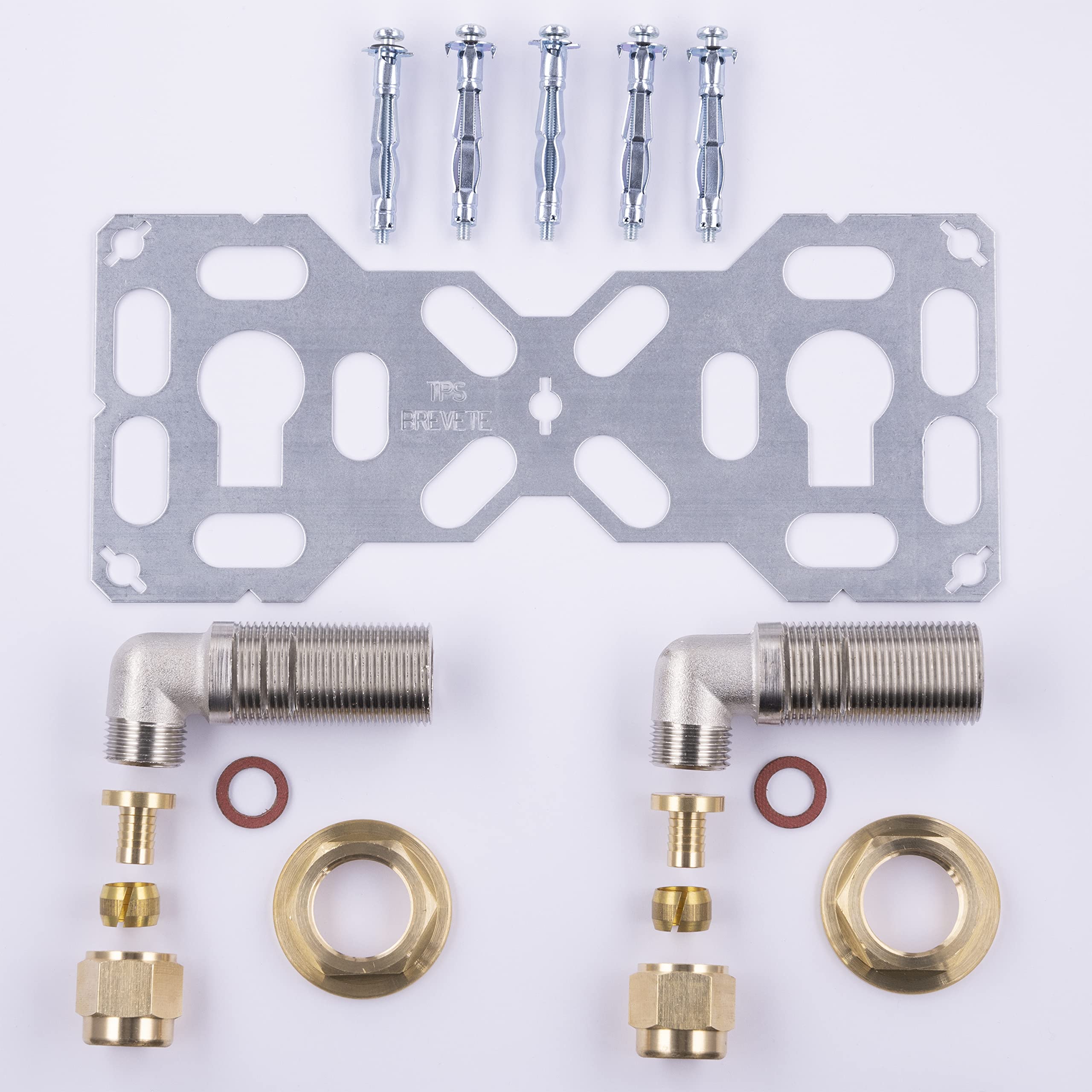 FIXSYSTEM Kit platine de sortie cloison pour tube PER à Compression (à Visser) Ø12 - sorties entraxe 150 millimètres mâle 20x27 (3/4) pour robinet Douche/Baignoire - Installation visitable