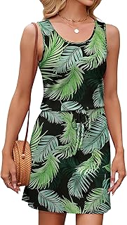 StylSense Summer Dress Women's Sleeveless Casual Mini Dress Elegant Floral Dress Round Neck High Waist Beach Dress with Pockets