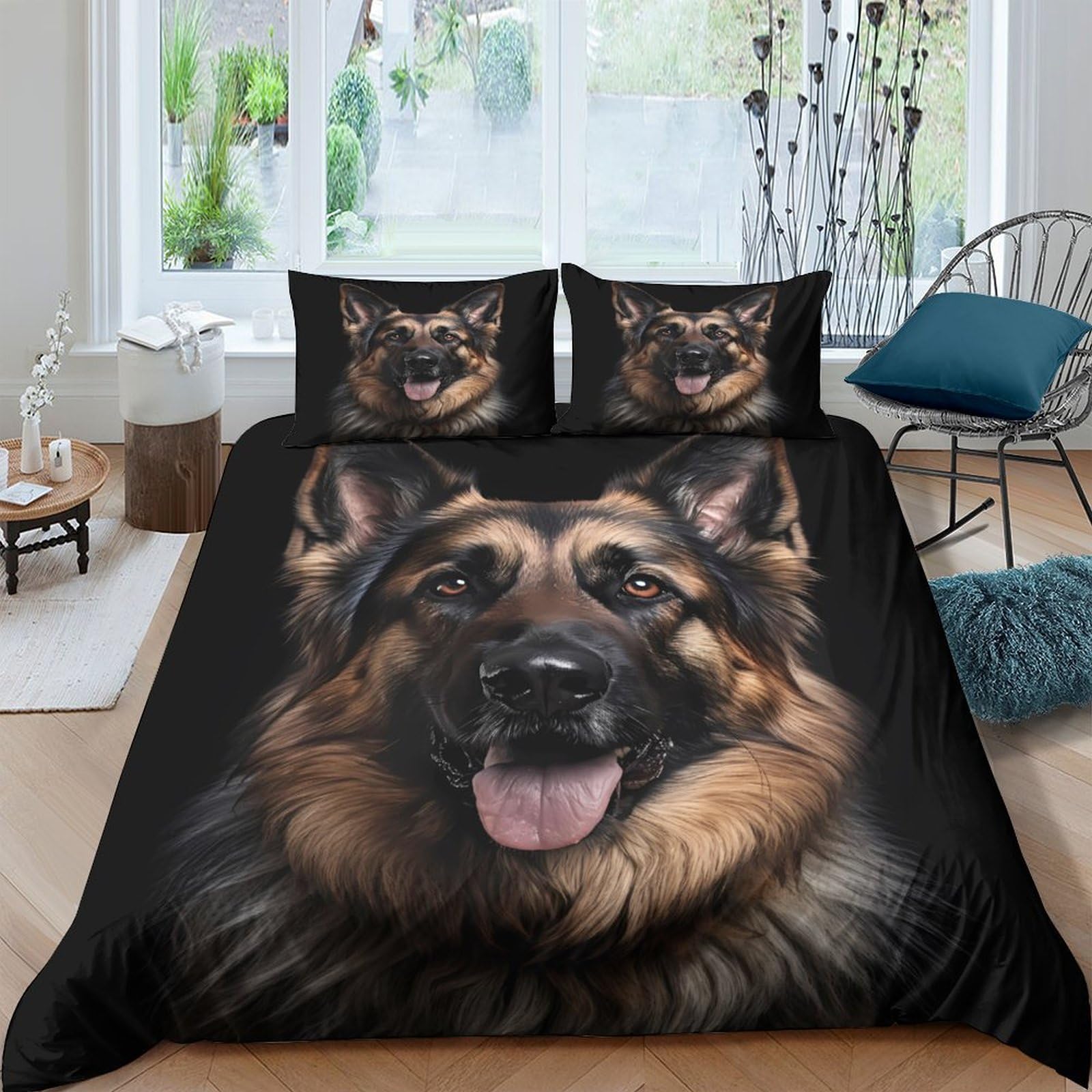 Ctjqhvkz Style-8 3D Printed German Shepherd Fitted Sheet Microfiber Black Dog Pattern Mattress Cover For Bedroom Guest Room Decor Single（135X200cm）