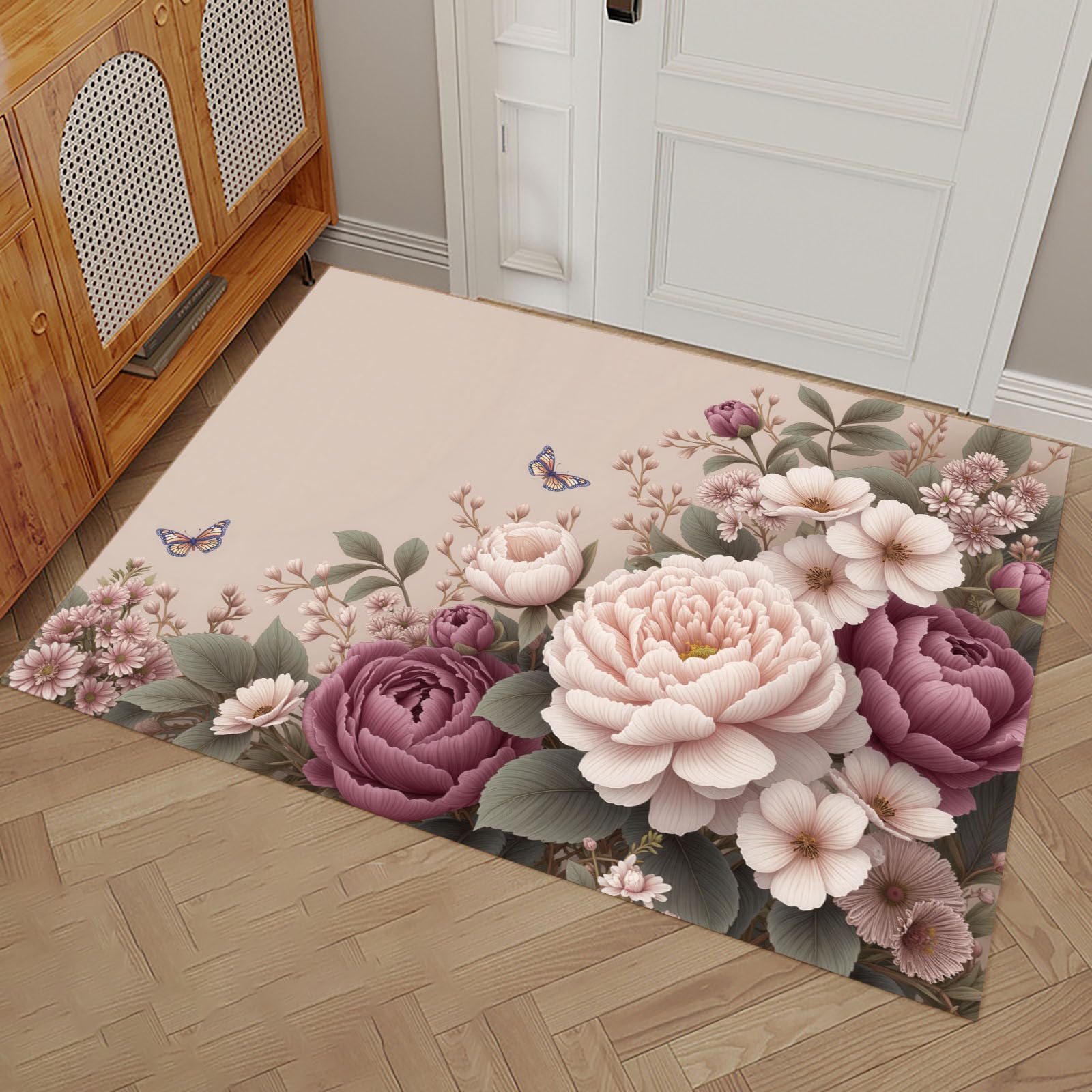Paillasson antidérapant et lavable à motif papillon vintage 50x80