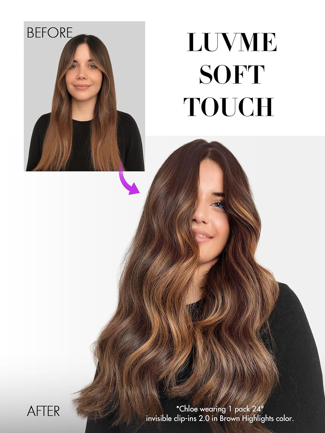 LUVME Invisible Clip in Hair Extensions Real Human Hair, 14 inch 110g 6Pcs, Natural Brown Highlights Human Hair Extensions Clip ins for Women, Natural Seamless Straight Human Hair - Image 6