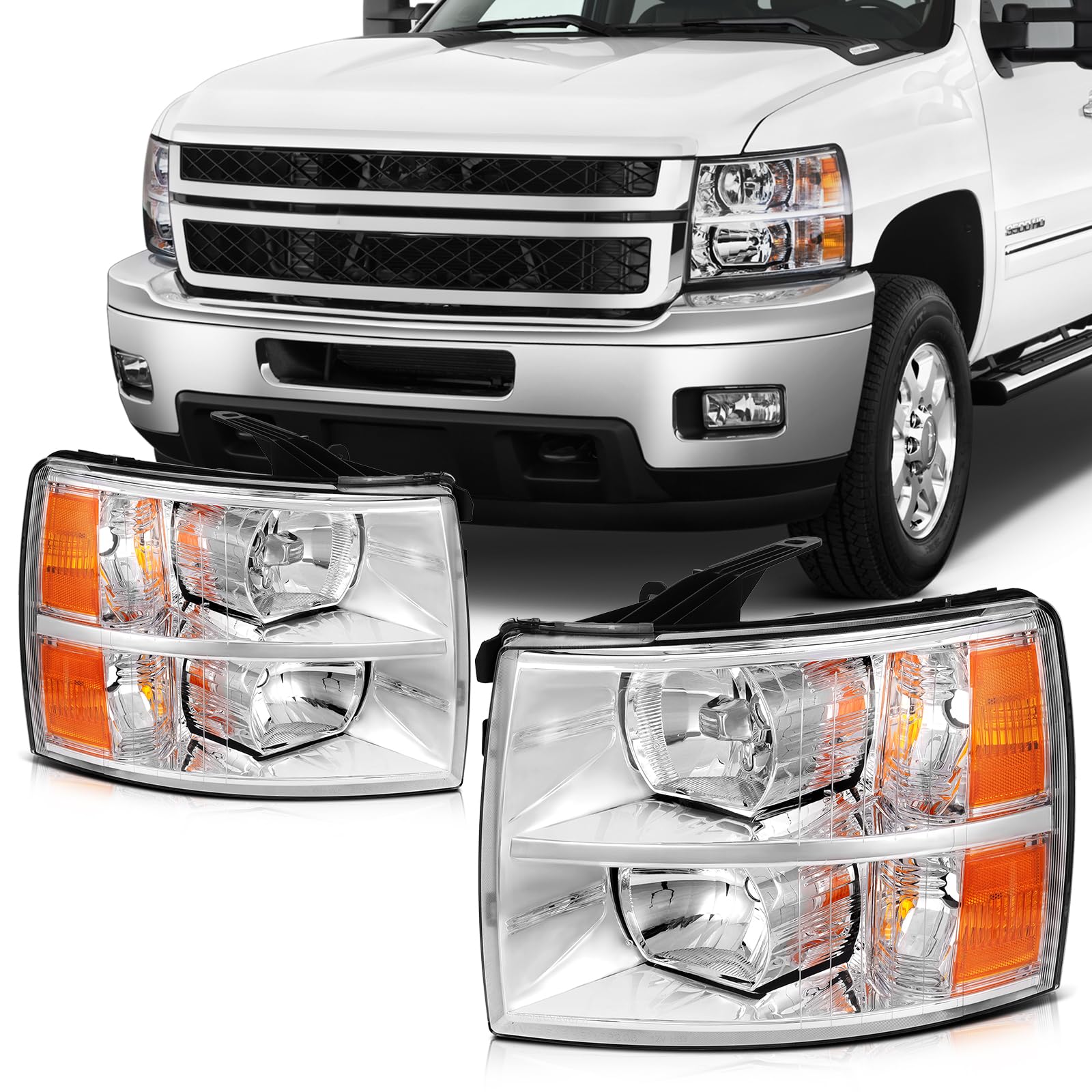 SCITOO Pair Headlight Assembly Compatible for Chevrolet Silverado 1500/3500 2007-2013,2500 2007-2009 2014 for Chevrolet Silverado 2500/3500 HD 2007-