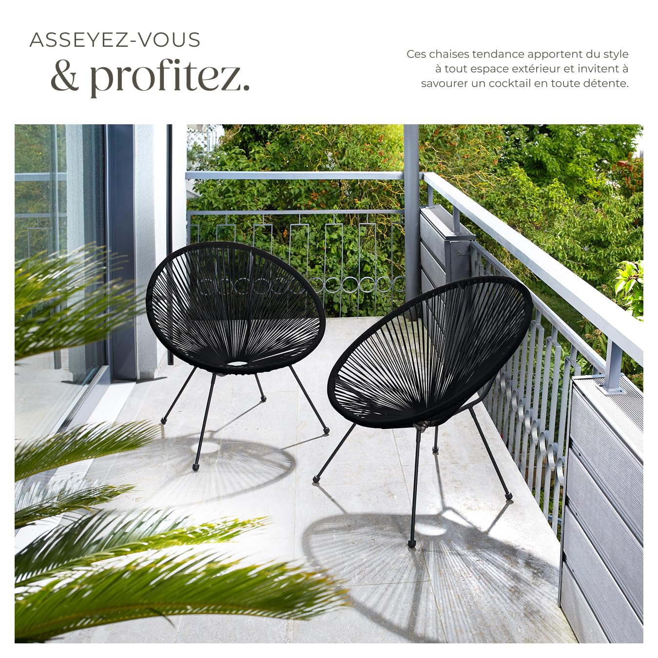 tectake® Lot de 2 Fauteuil de Jardin Acapulco pour Salon de Jardin Exterieur ou Intérieur, Structure en Acier époxy, Mobilier pour Amenagement Balcon Terrasse - Plusieurs Couleurs