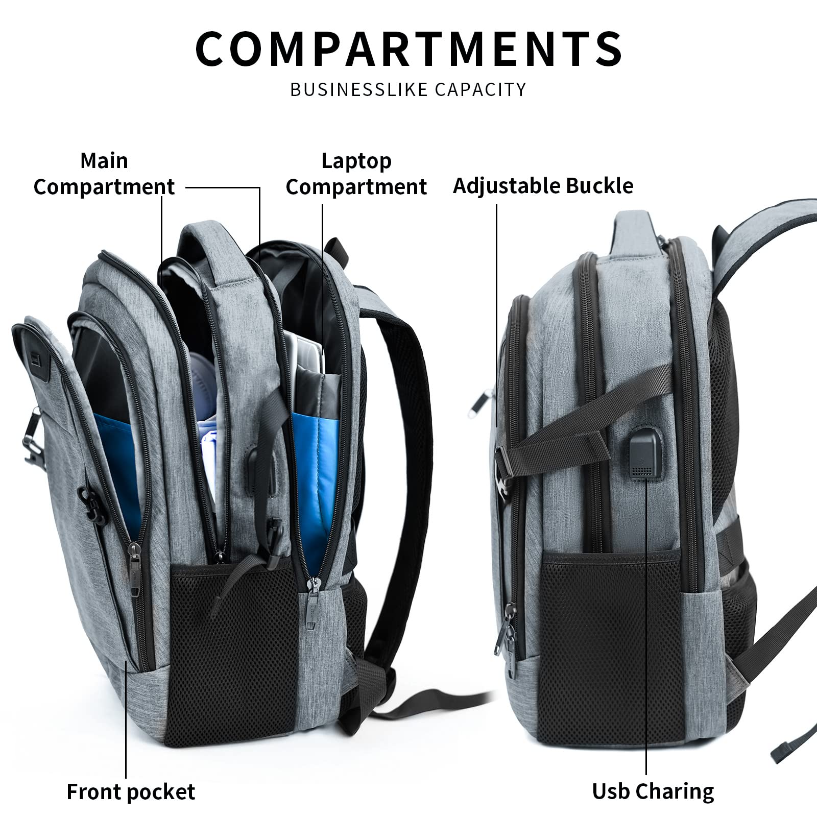 DUSLANG Zaino Uomo Zaini per PC Portatile, 15.6 Pollici Zaino Porta PC con Caricatore USB zaino da lavoro, Impermeabile Zaini per Laptop, Computer, Notebook, Viaggio Regalo Uomo & Donna