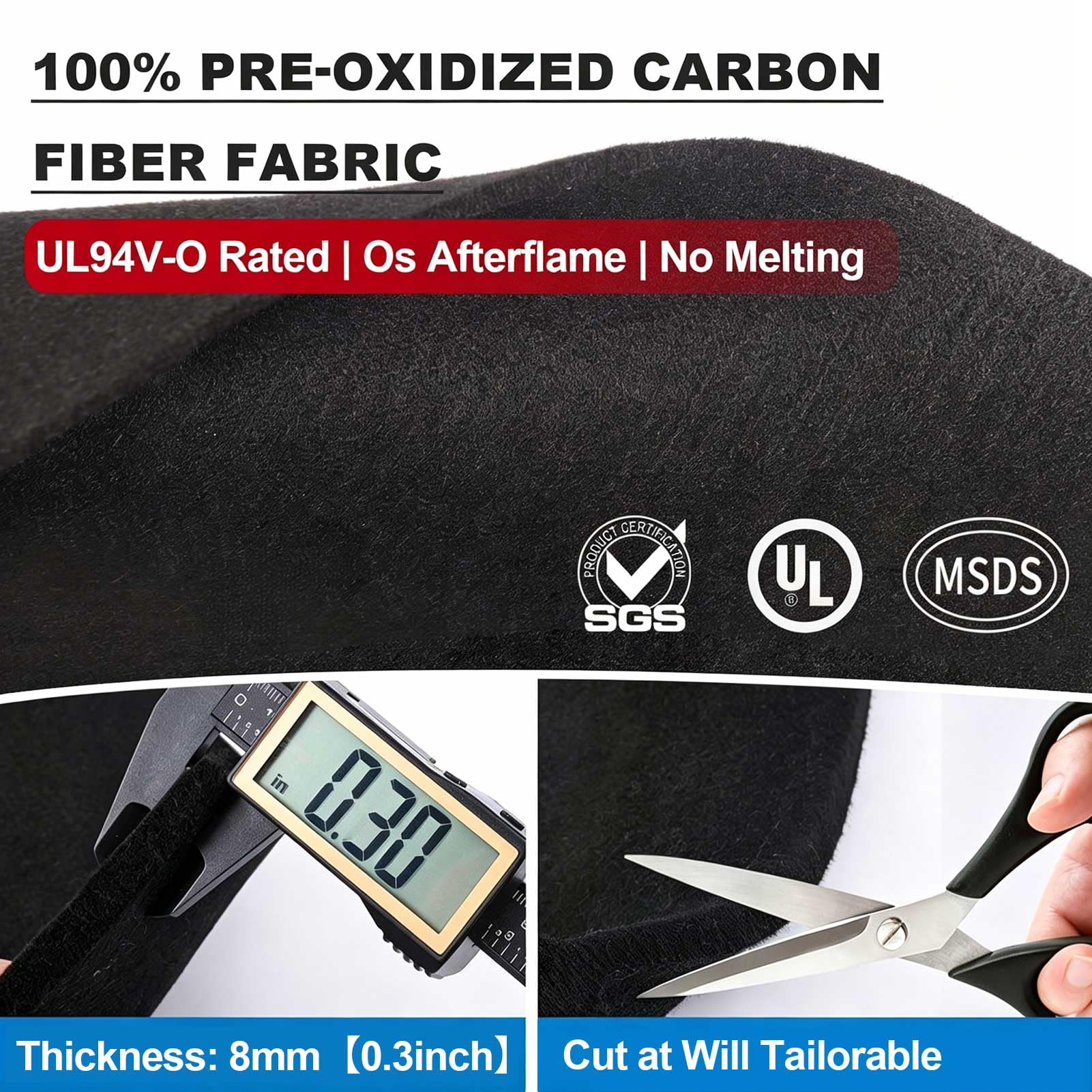 Manta de Soldadura Almohadilla de Soldadura Ignífuga de 1000 ℃, Fieltro de Carbono Ignífugo de 8 mm de Grosor, Tejido Ignífugo, Alfombrilla Resistente al Calor para Soldadura Blanda,90 x 120 cm