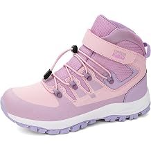 R CORD Kids Hiking Boots Waterproof with Hook and Loop with Drawstring for School, Playground, Camping, and Trail Walks, Anti Slip TPR Sole with Protective Toe Cap, Ankle Support Breathable Outdoor Boots for Boys Girls, Easy On Off with Secure Dual Closures