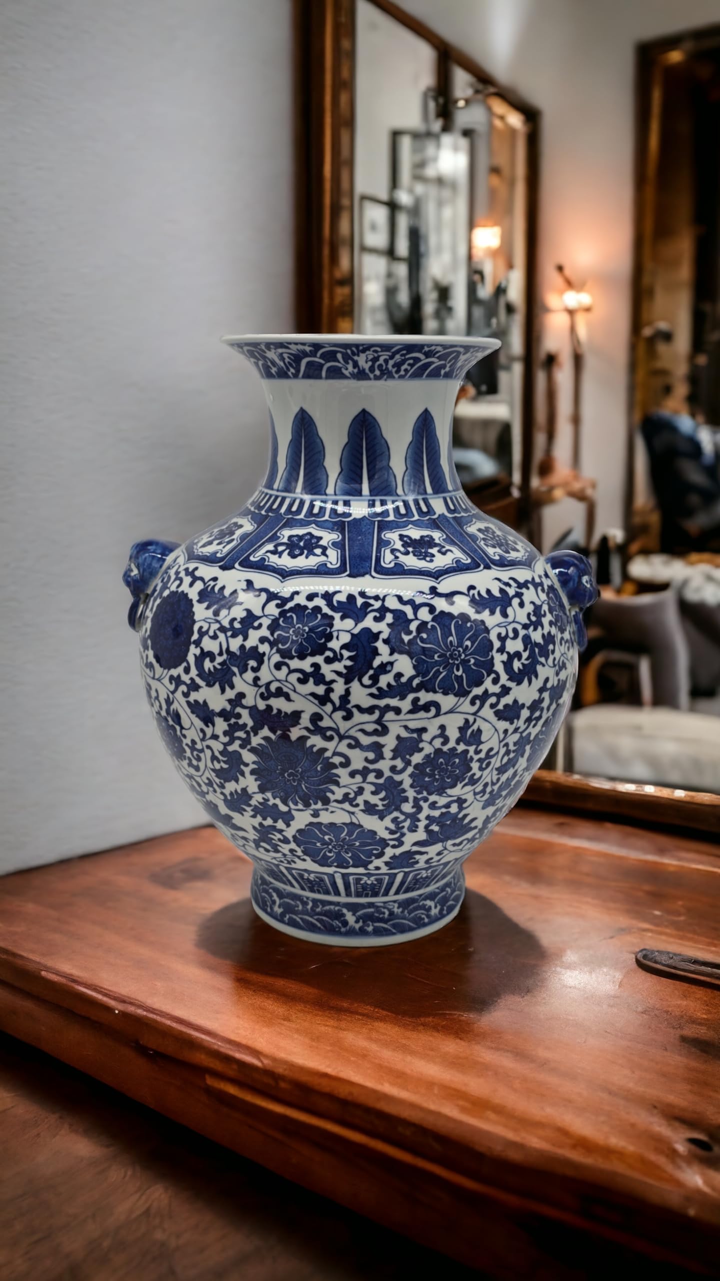 Amazon.com: Festcool 18 英吋(約45.7 公分)經典藍色和白色花卉瓷花瓶