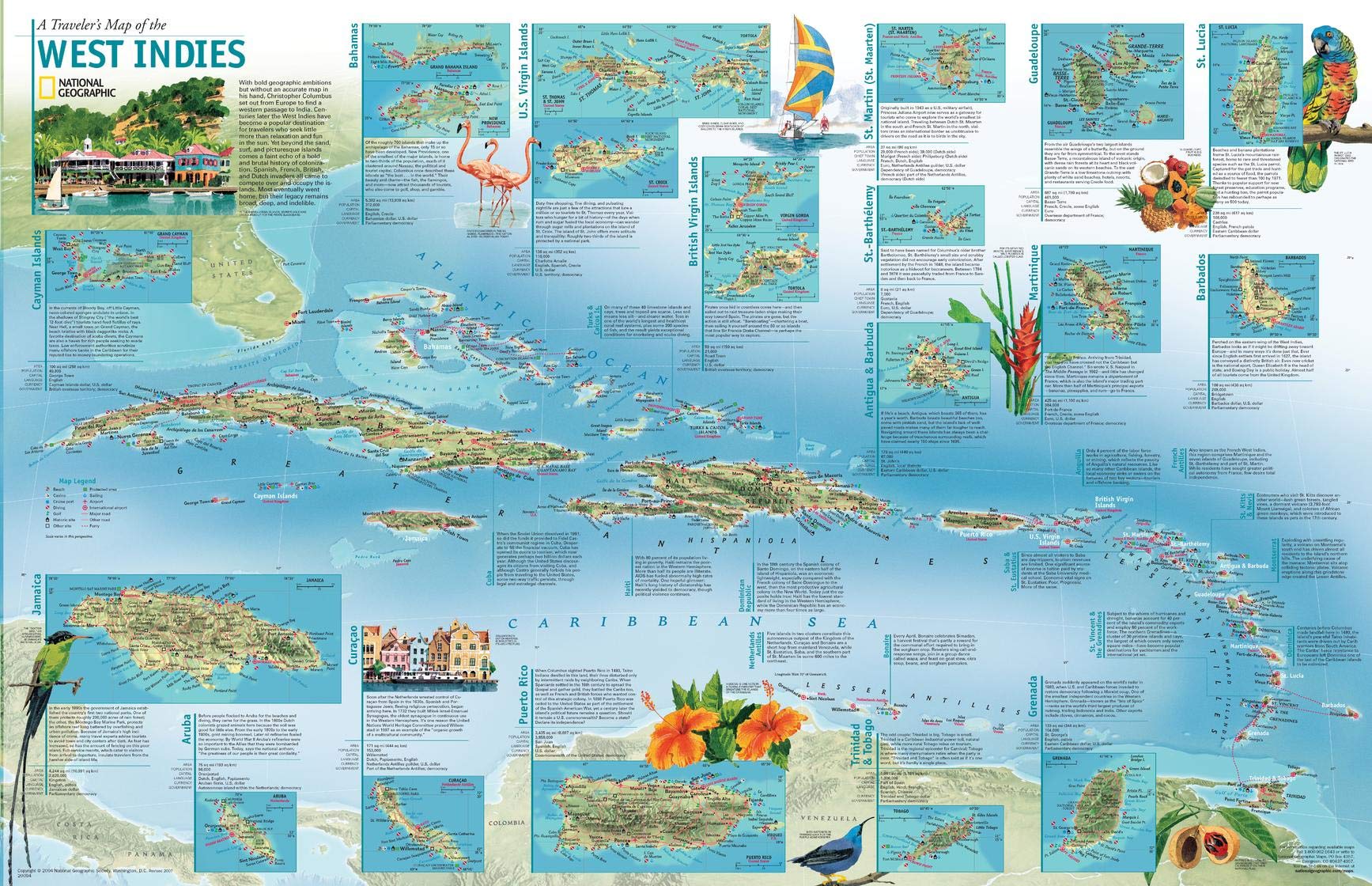 National Geographic: A Travelers' Wall Map of the West Indies - 36.25 x 23.5 inches - Paper Rolled