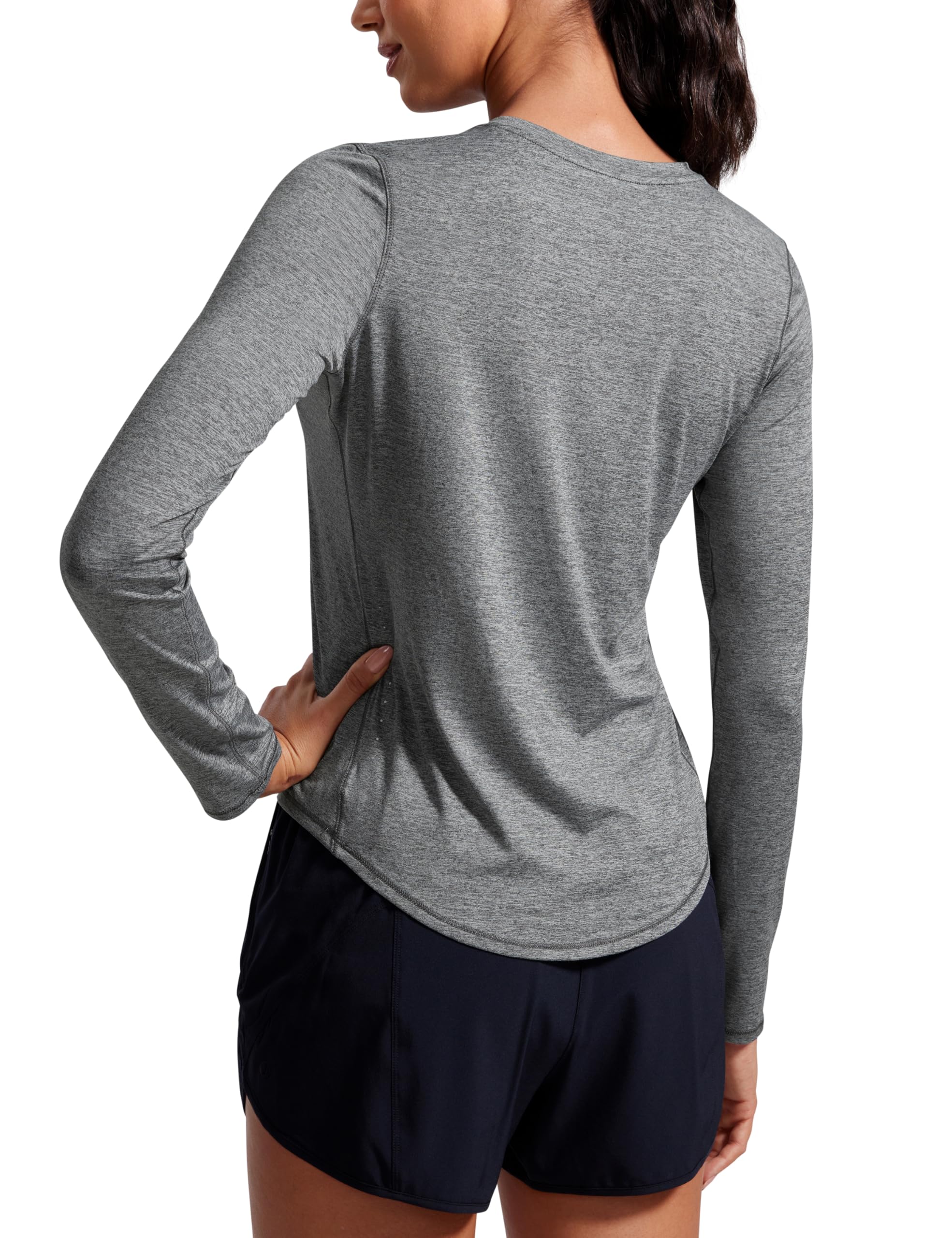 CRZ YOGA Damen Sportshirt UV Langarm Shirt Schnelltrocknend Sport T-Shirt Leicht Atmungsaktiv Laufshirt Fitness Funktionsshirt Lockere Workout Pullover Tops