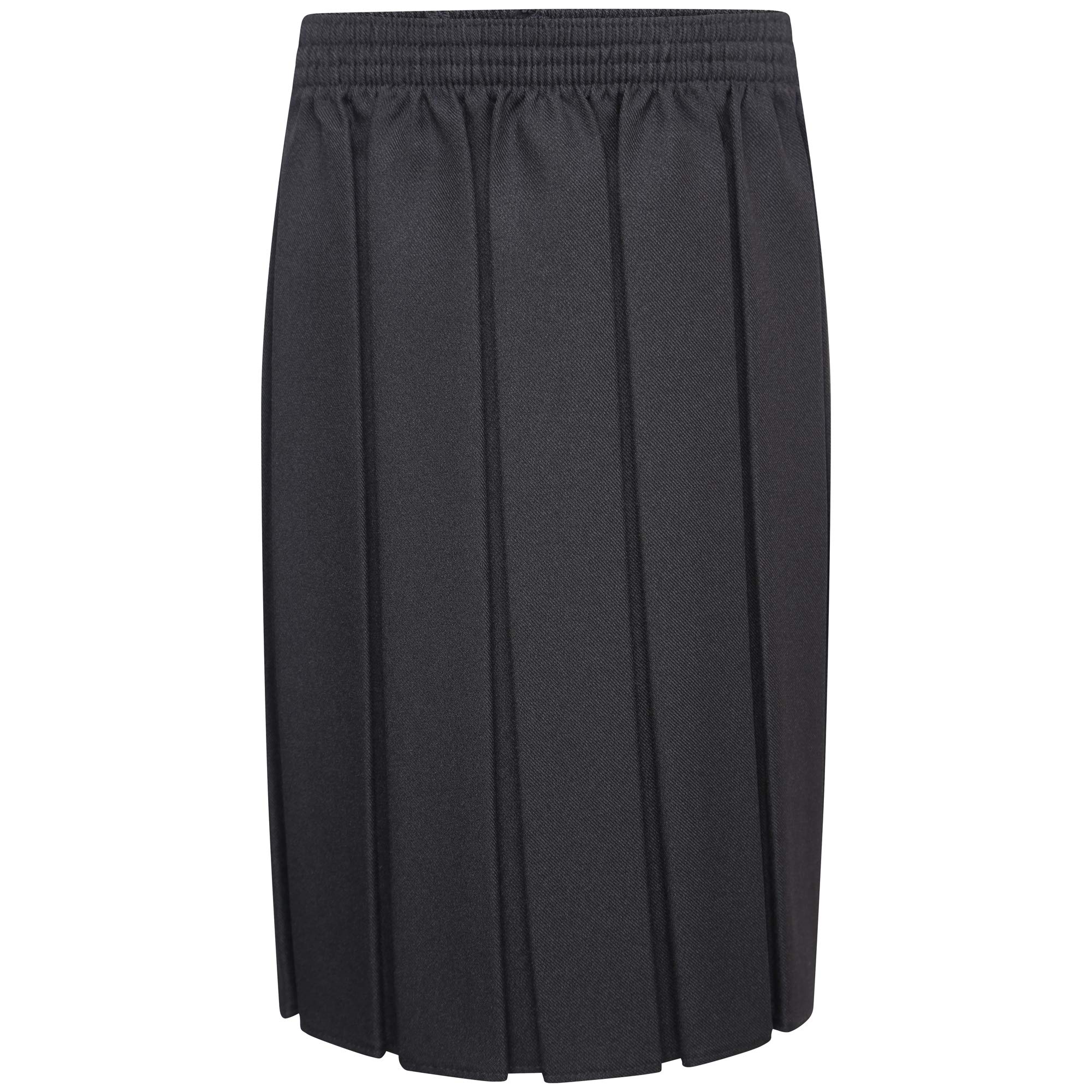 clicktostyles School Uniform Full Box Pleated Skirt Elasticated Waist Knee Length Skirts for Girls (Black, 9-10 Years)