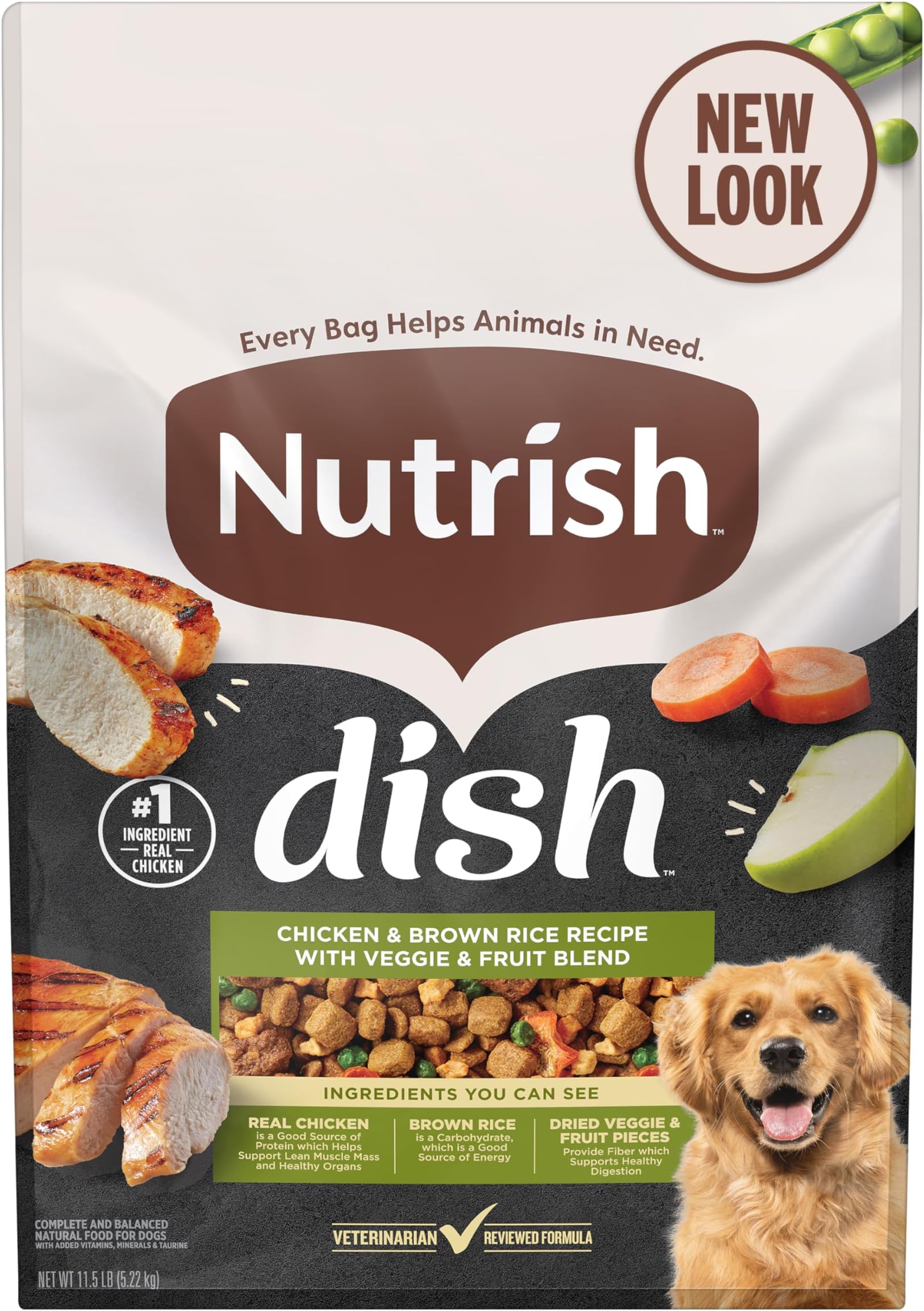Dish Chicken & Brown Rice Recipe with Veggie & Fruit Blend Dry Dog Food, 11.5 lb. Bag, Packaging May Vary (Rachael Ray)
