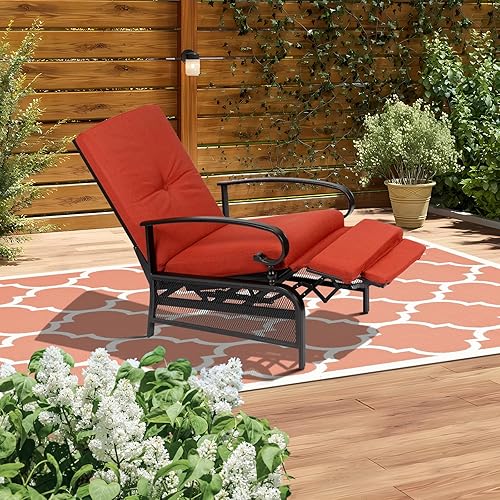Miniatura 2 de SOLAURA Sillón reclinable para exteriores con respaldo ajustable con marco de metal negro y cojines extraíbles para porche, patio, piscina o jardín