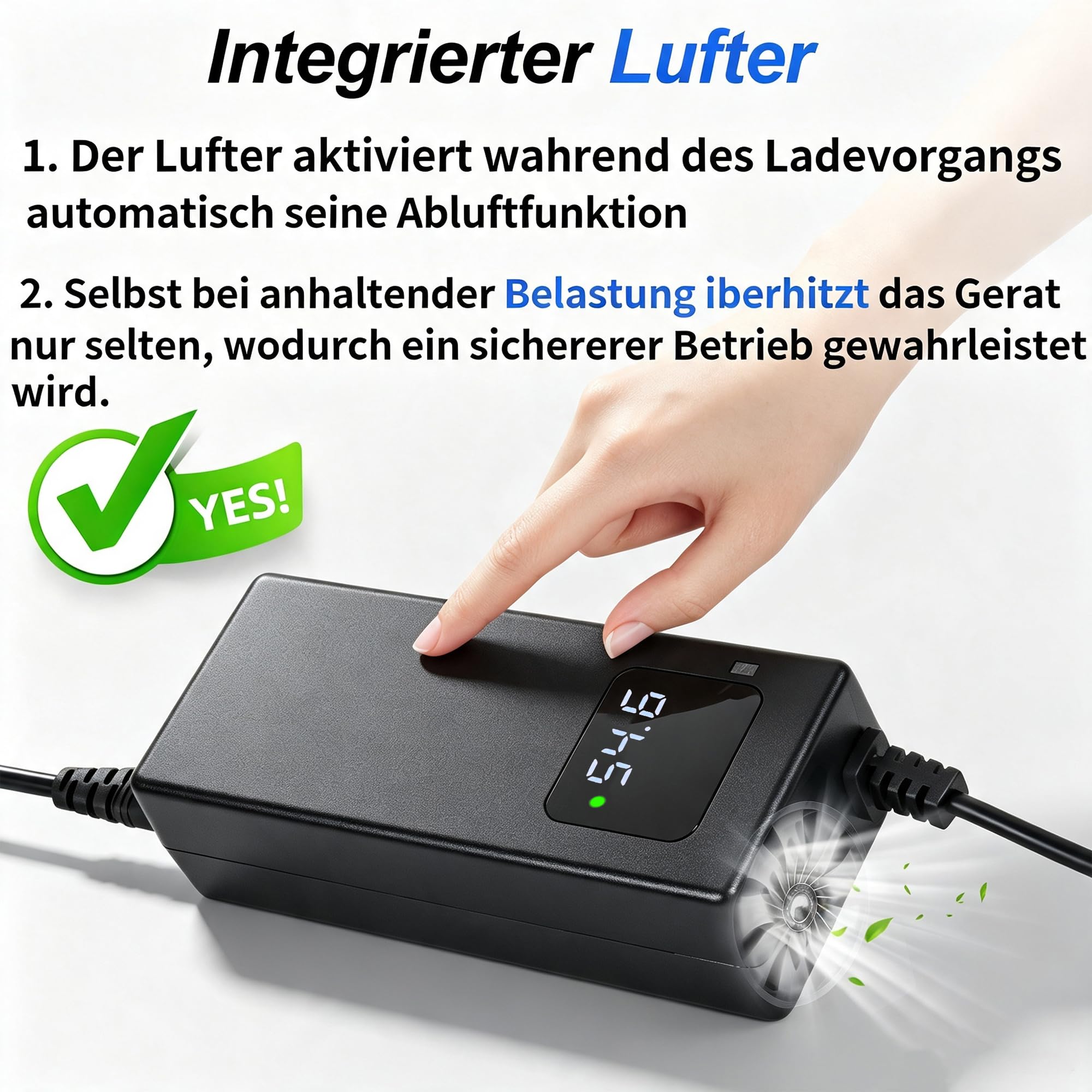 Chargeur 54,6 V 2 A pour scooter électrique, compatible avec batteries au lithium 48 V | XLR 3 broches, indicateur de tension LED, ventilateur, fonctions de protection, convient également pour les vélos électriques