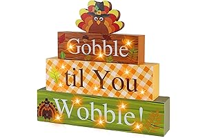 Gobble til You Wobble Thanksgiving Wooden Sign with LED Lights