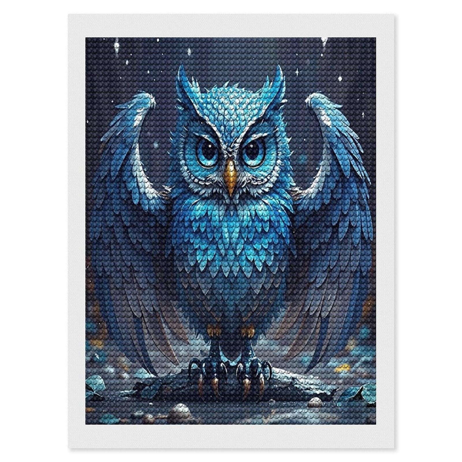 FekiLoot Blue Owl Paint by Numbers Kit for Adults Beginner DIY Diamond Dots Paintings Round Full Drill Diamond Art Kits Picture Diamond Art Painting Kits for Home Decor 12"x16"