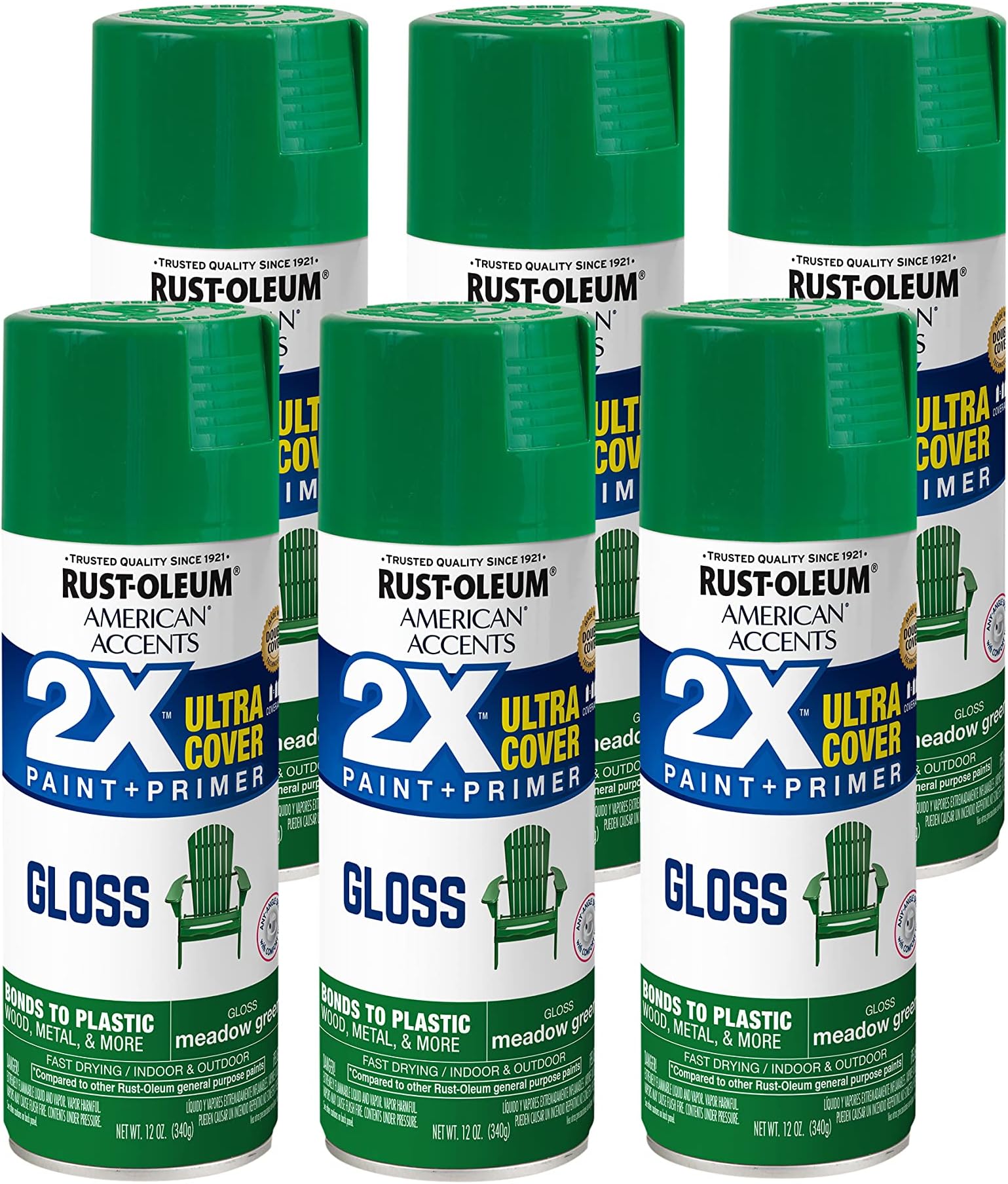 Rust-Oleum 327897-6PK American Accents Spray Paint, 12 oz, Gloss Meadow Green, 6 Pack