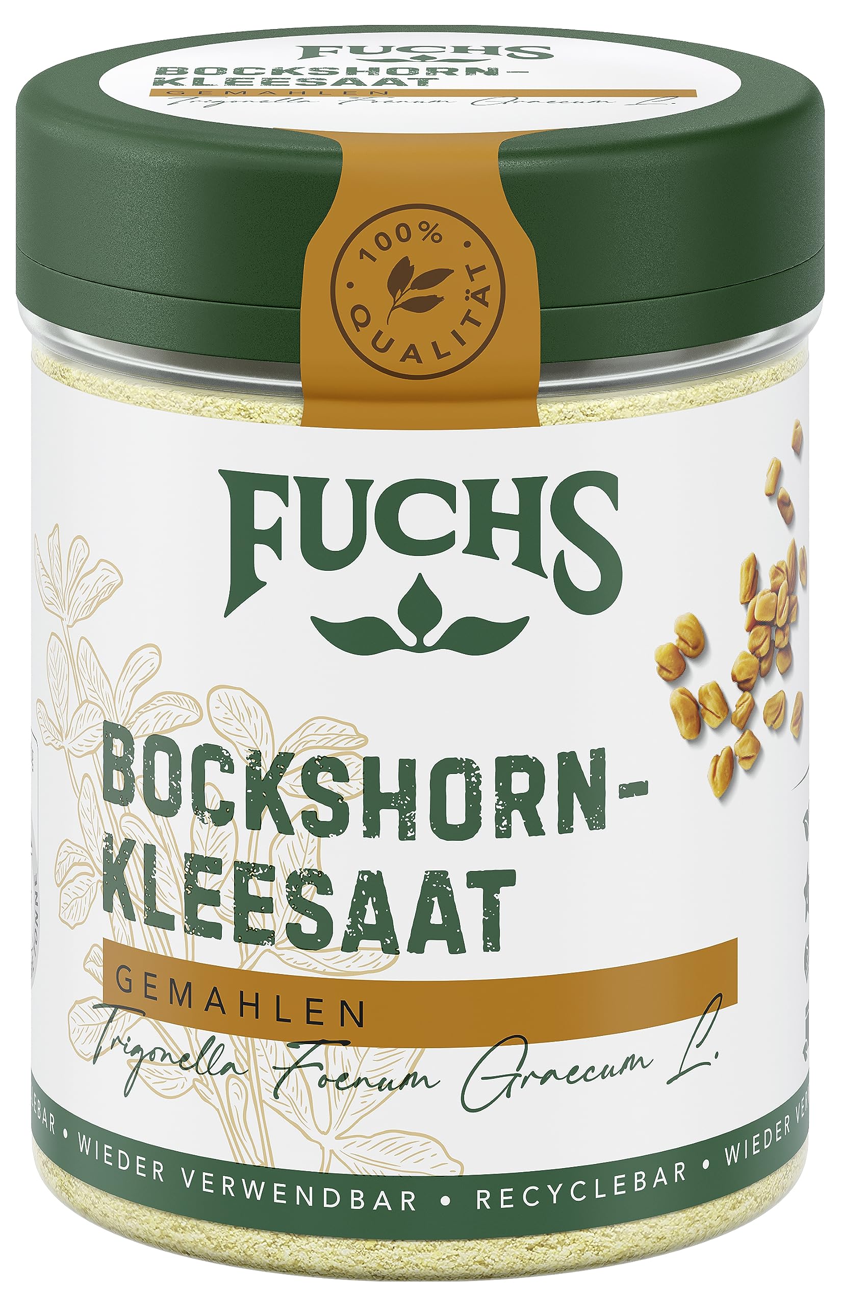 Fuchs Gewürze - Bockshornkleesaat gemahlen - für Currygerichte, Linsengerichte oder Chutneys - natürliche Zutaten - 65 g in wiederverwendbarer, recyclebarer Dose