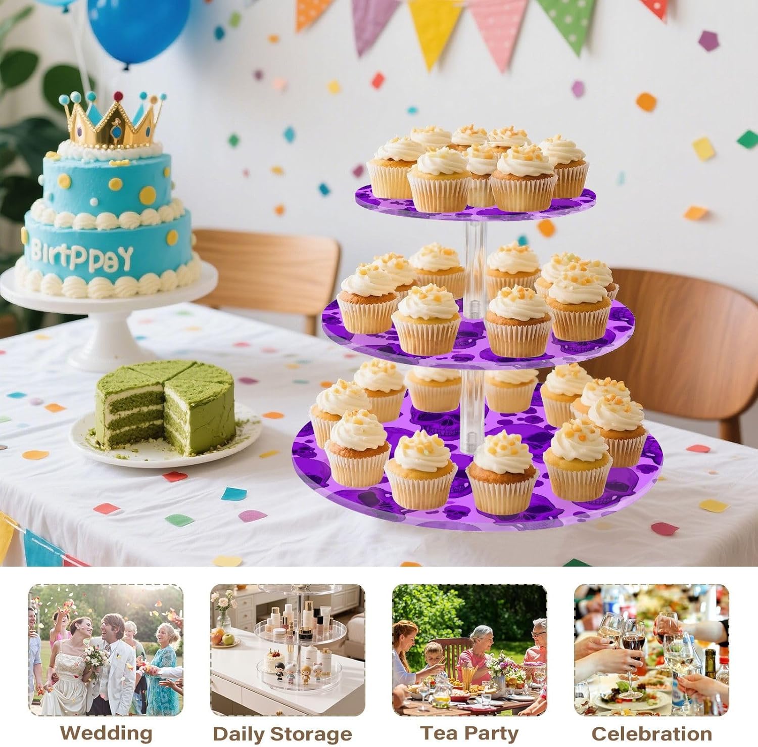 3 Tier Acrylic Cupcake Stand, Cupcake Stand for 34 Cupcakes for Weddings,Christmas,Holidays,Parties,Birthday,Printed Cupcake Tower 23300991