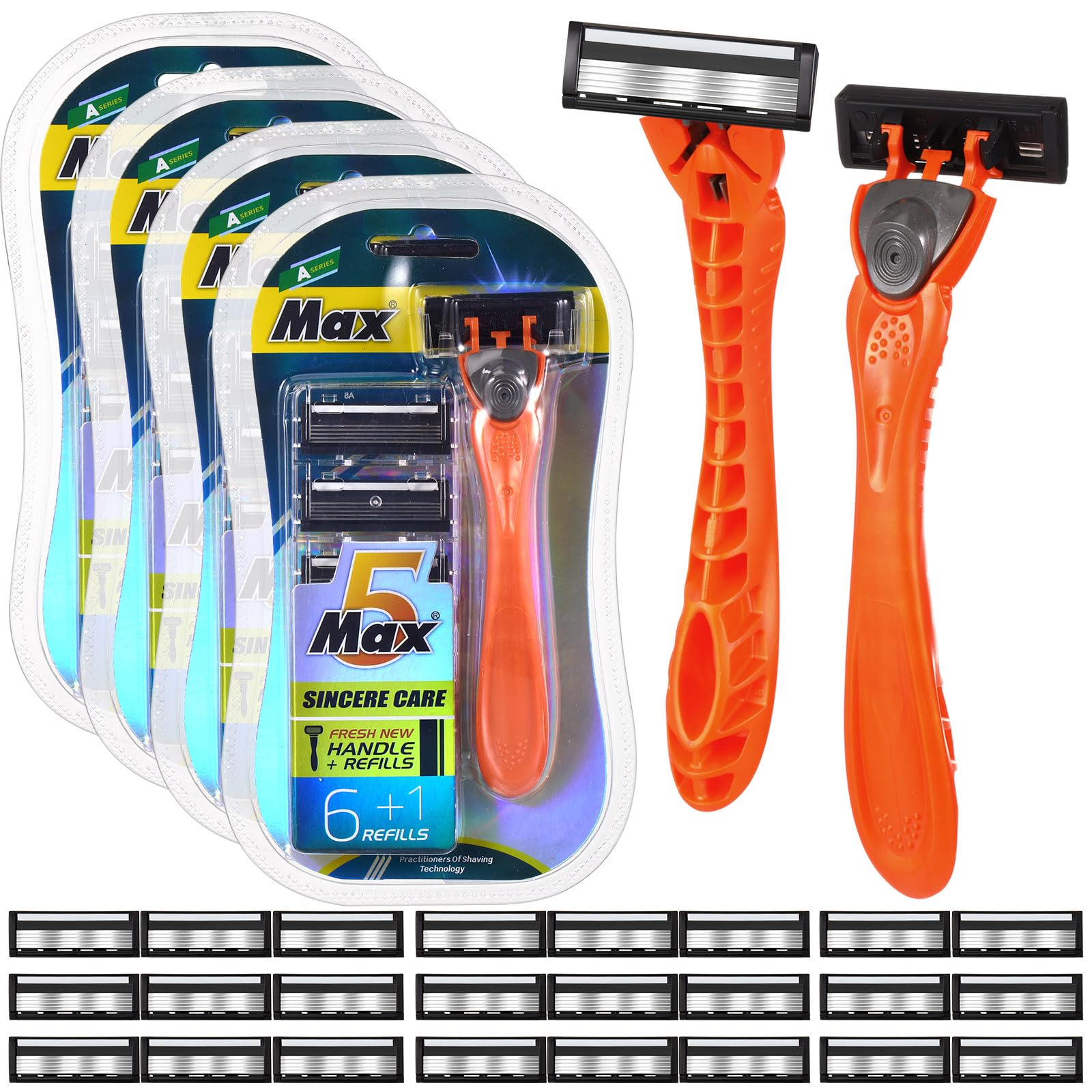 Leriton 28 Pcs Mens Razors Set 5 Blade Razors for Men Sensitive Skin Razor Refillable Razors Set Disposable Blade Refills Disposable Head Razor