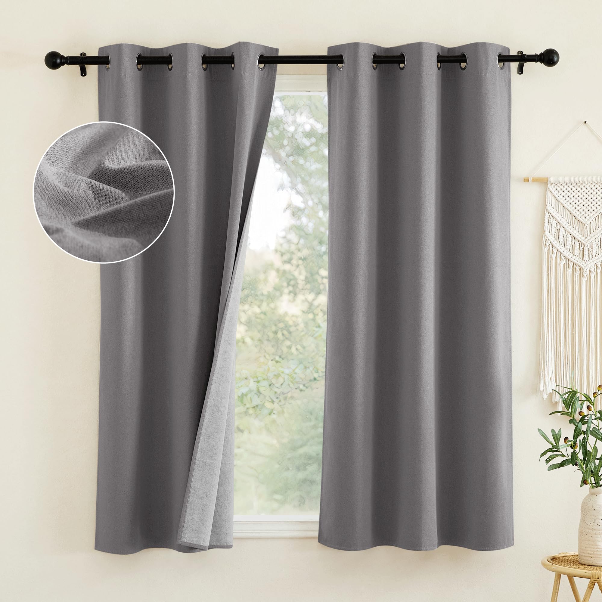 Rideaux occultants NICETOWN gris antibruit et isolant thermique de nuit