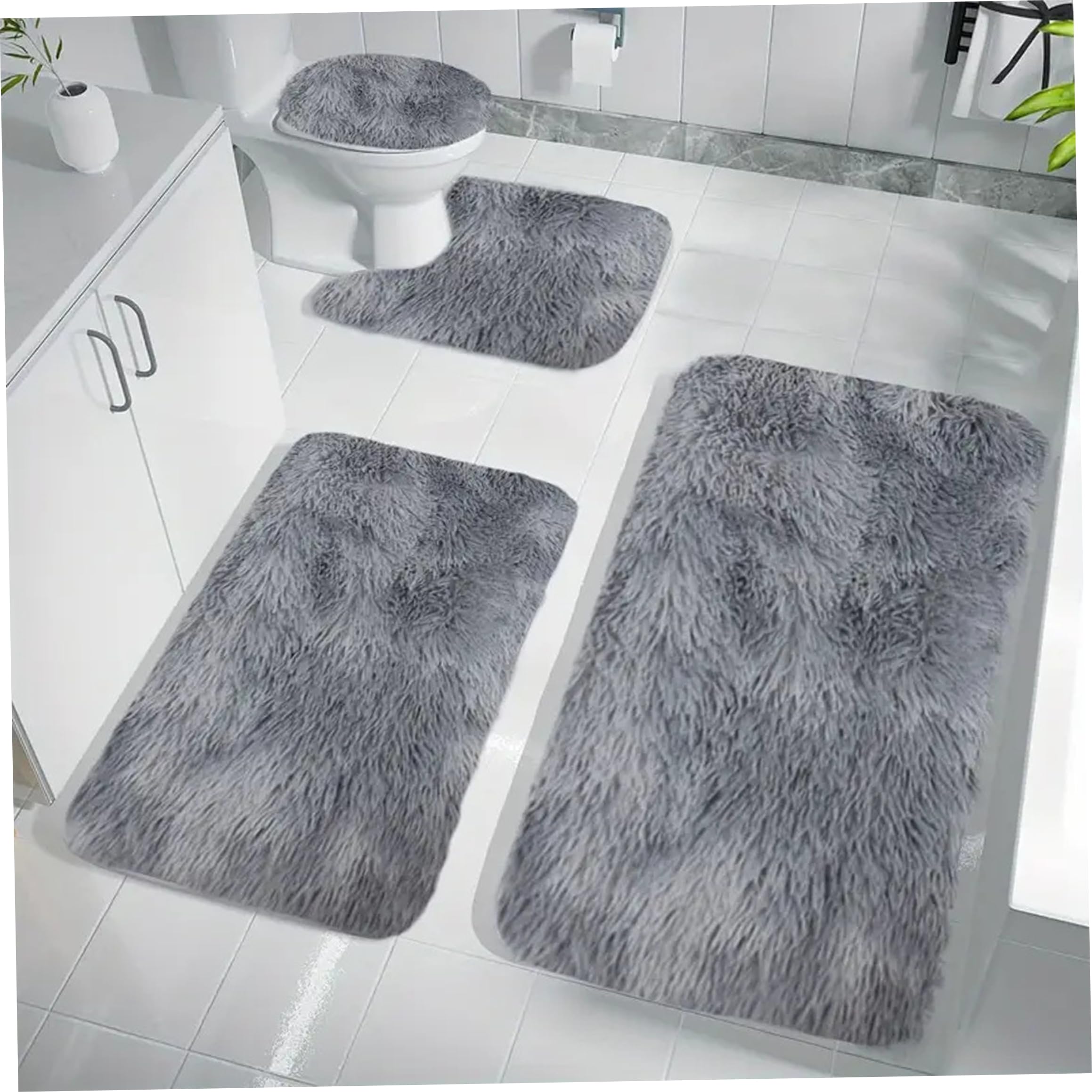 Xoeryoy 4 Piece Bathroom Rug Set, Non-slip Absorbent Silk Wool Bath Mats For Bathroom (15.75x23.62, 15.75x19.69, 15.75x15.75, 15.75x31.50 Inches)